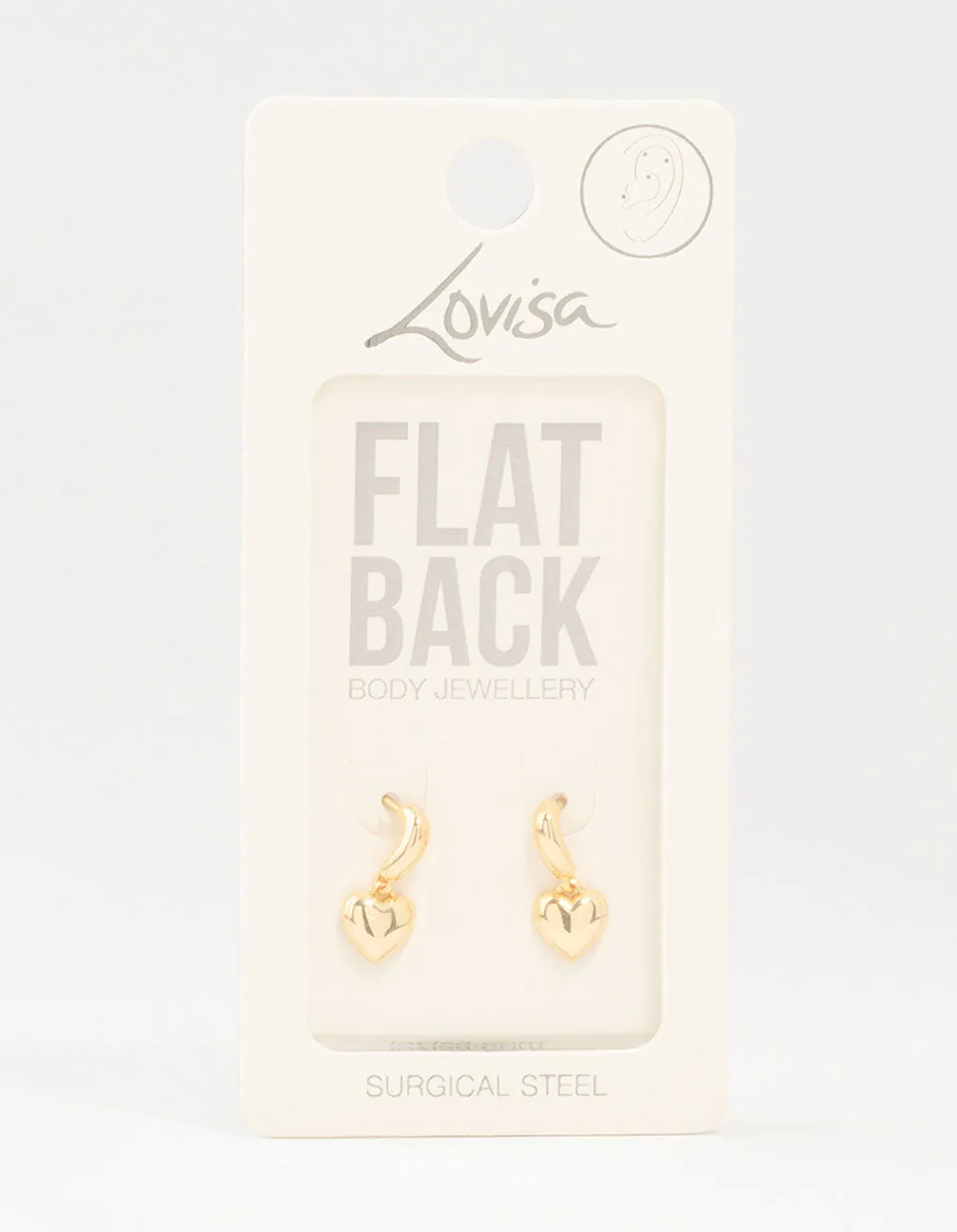 Gold Plated Surgical Steel Heart Drop Flat Backs 2-Pack