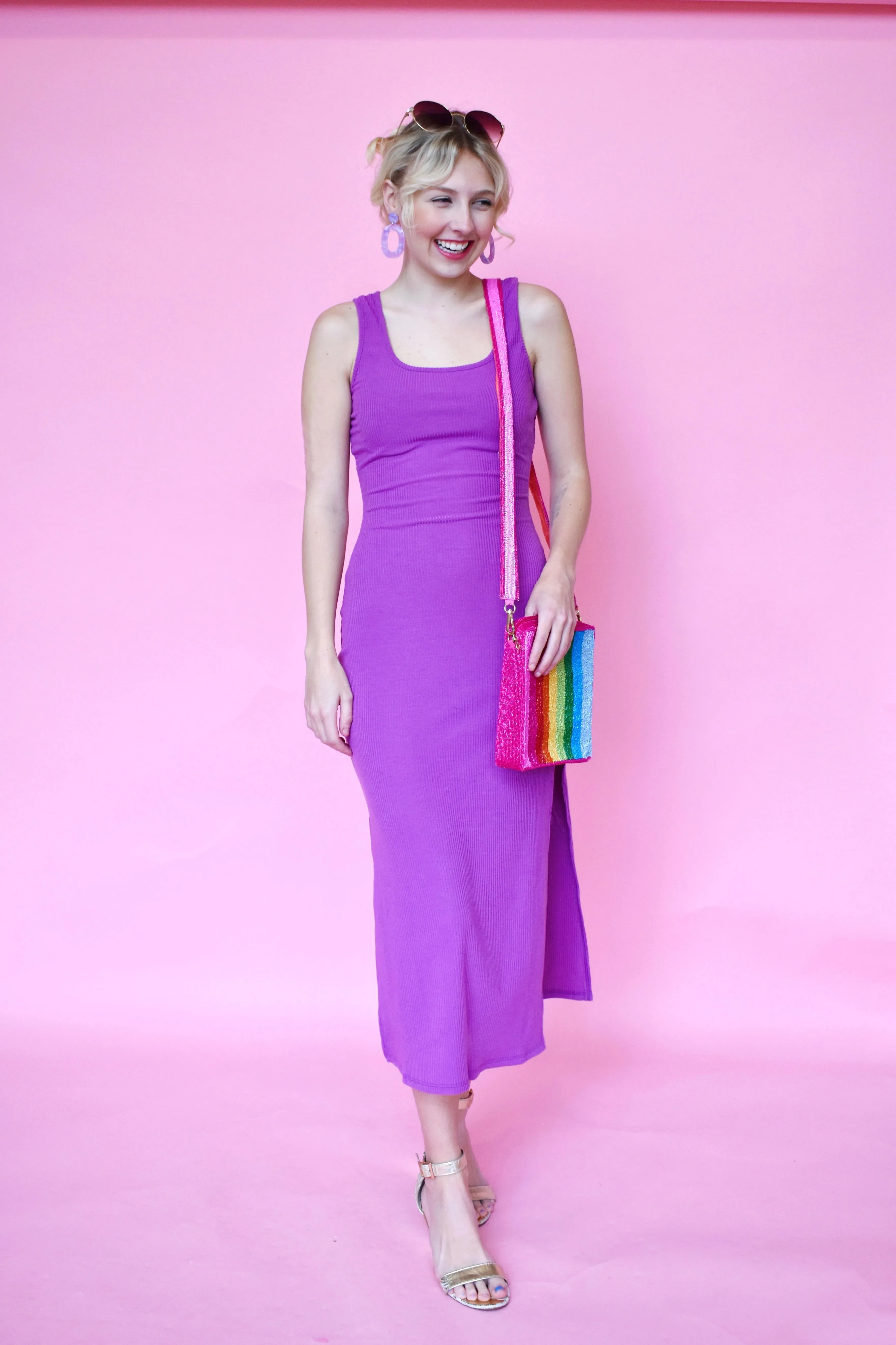 Grape Ribbed Sleeveless Midi Dress
