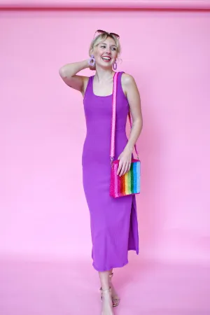 Grape Ribbed Sleeveless Midi Dress