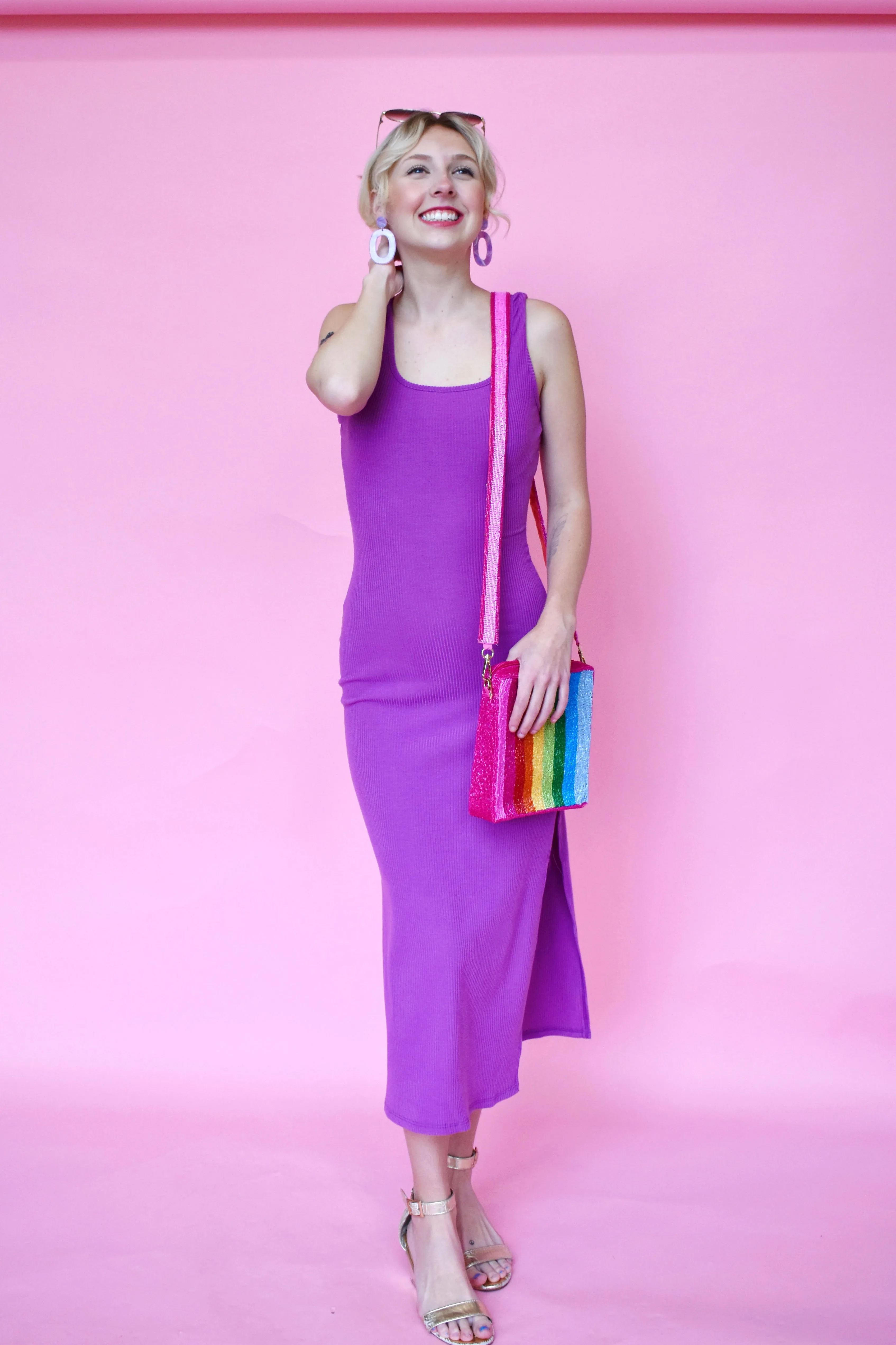 Grape Ribbed Sleeveless Midi Dress