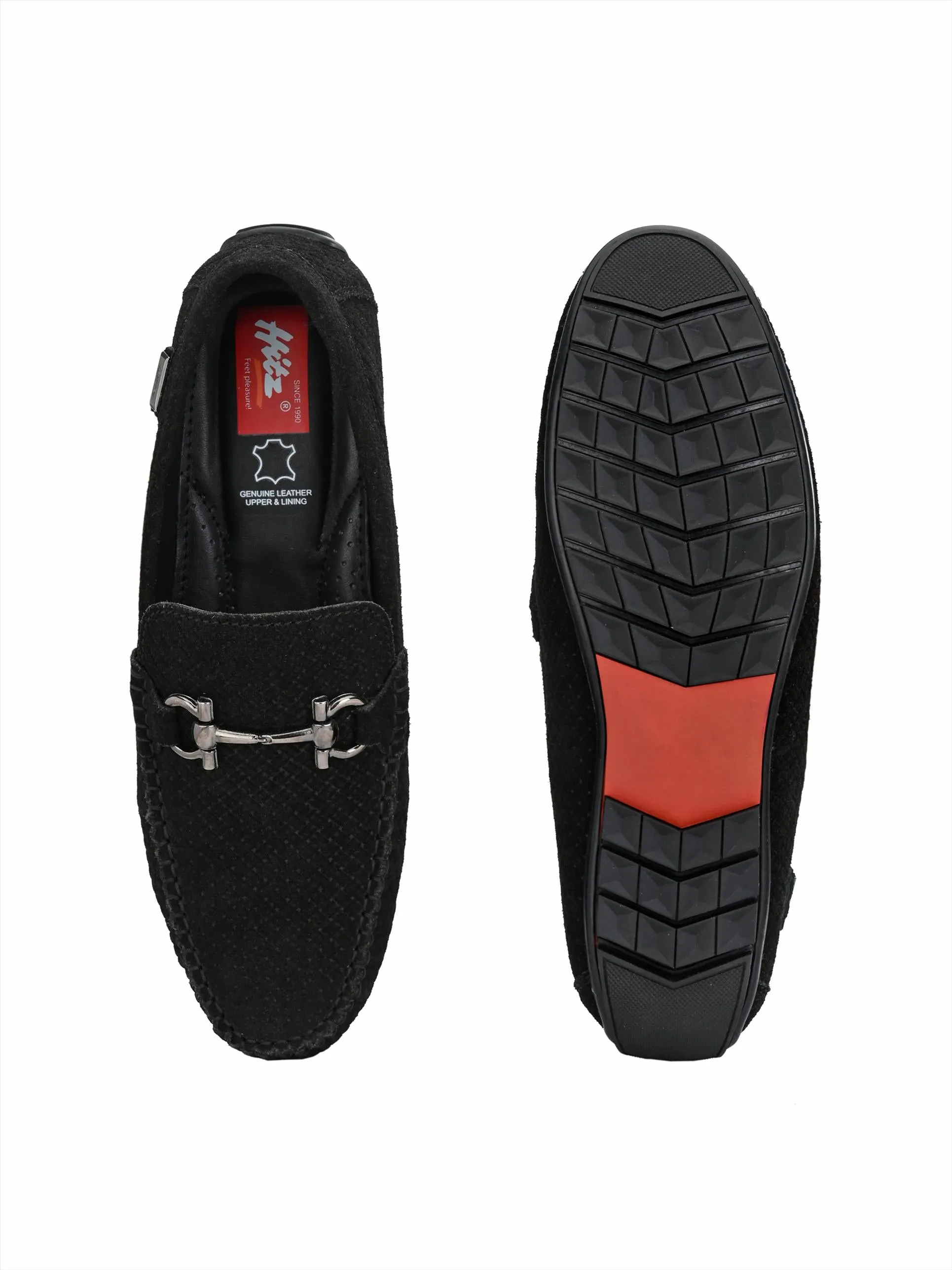 Hitz Men's Black Leather Slip-On Loafer Shoes
