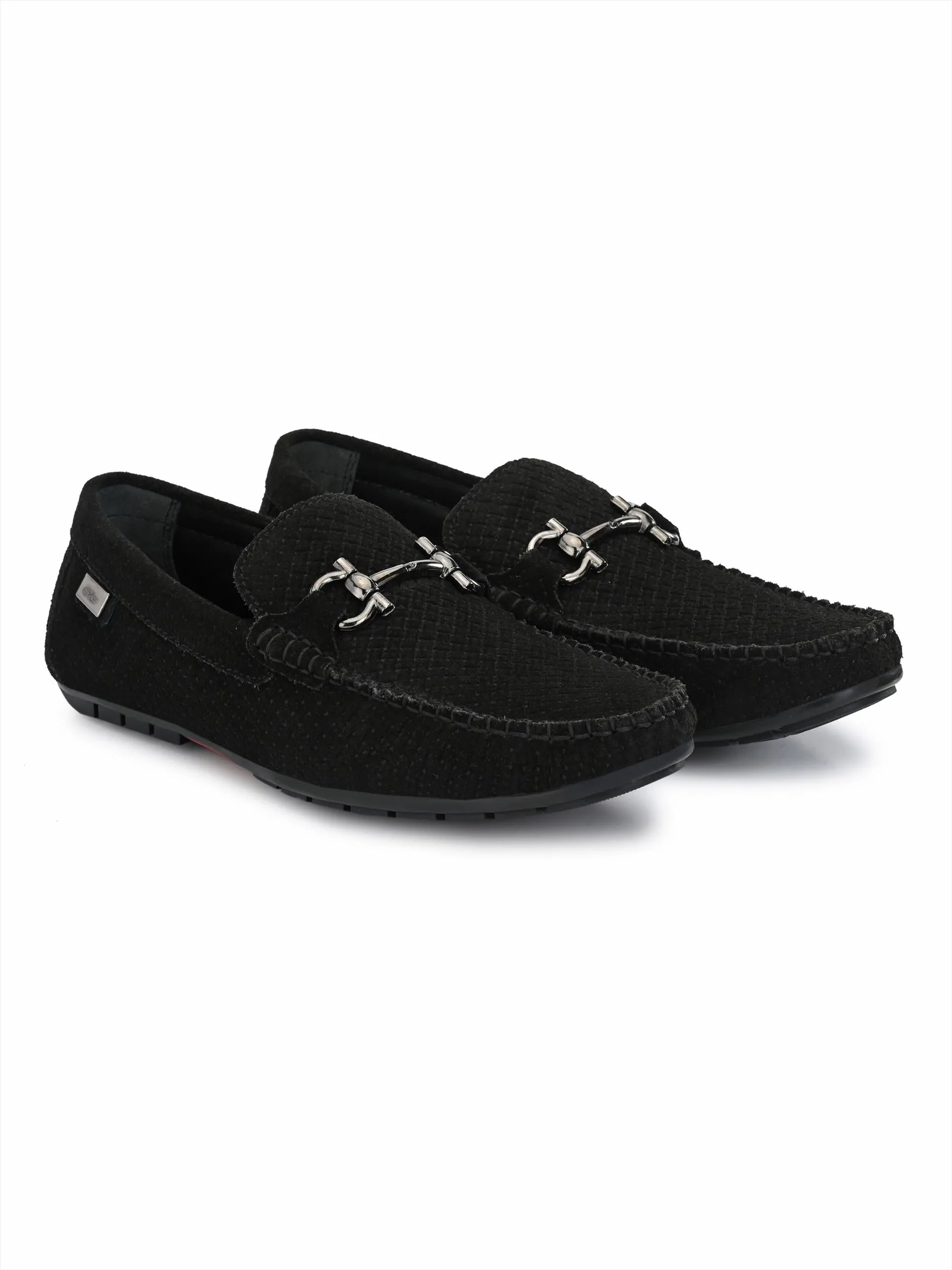 Hitz Men's Black Leather Slip-On Loafer Shoes