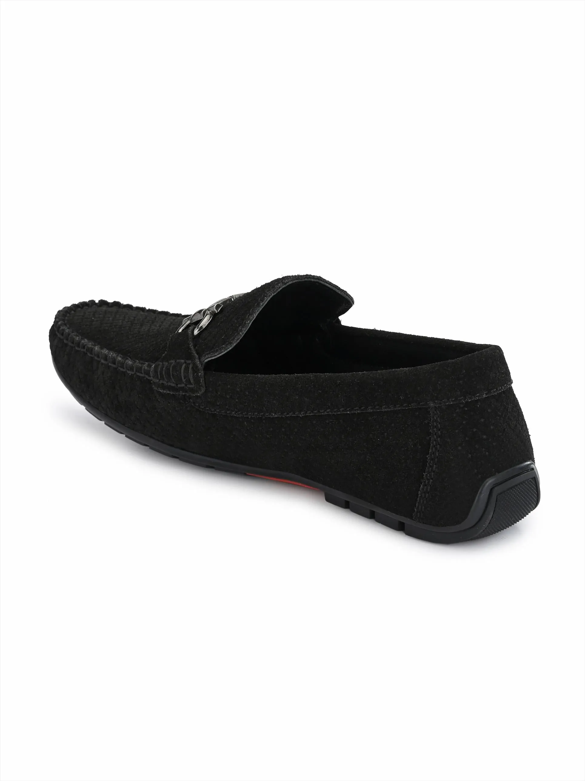 Hitz Men's Black Leather Slip-On Loafer Shoes