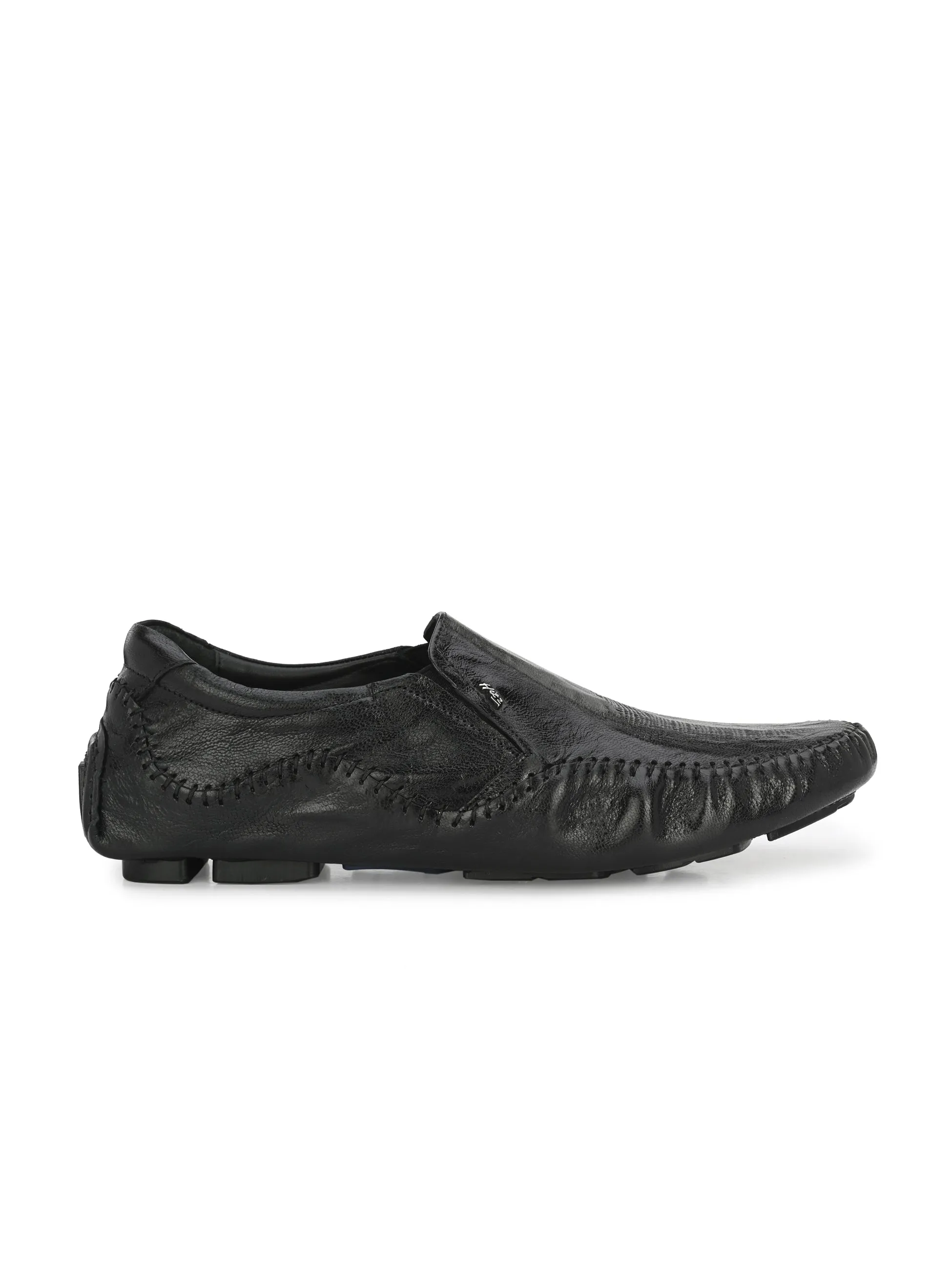 Hitz Men's Black Leather Slip On Loafer Shoes