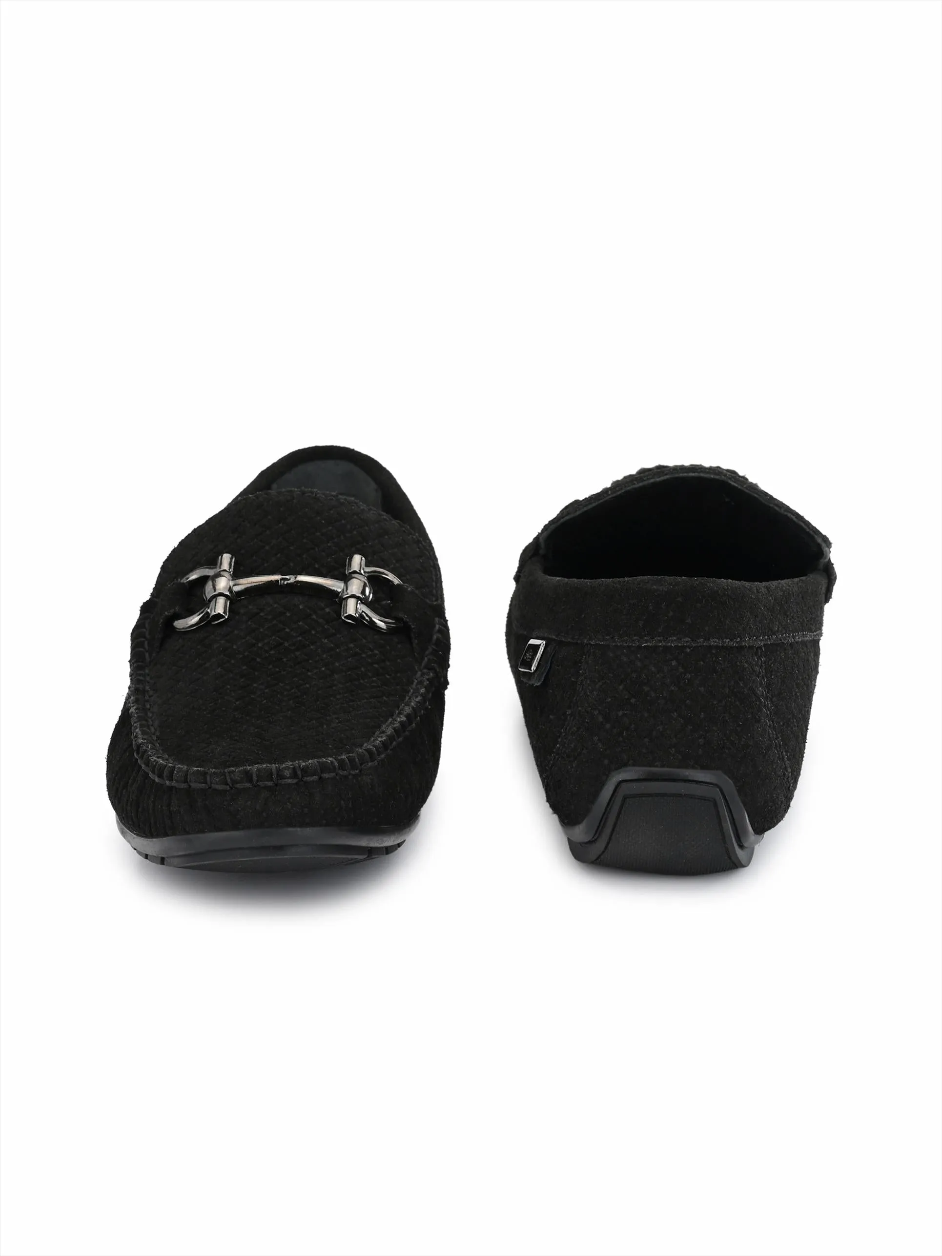 Hitz Men's Black Leather Slip-On Loafer Shoes