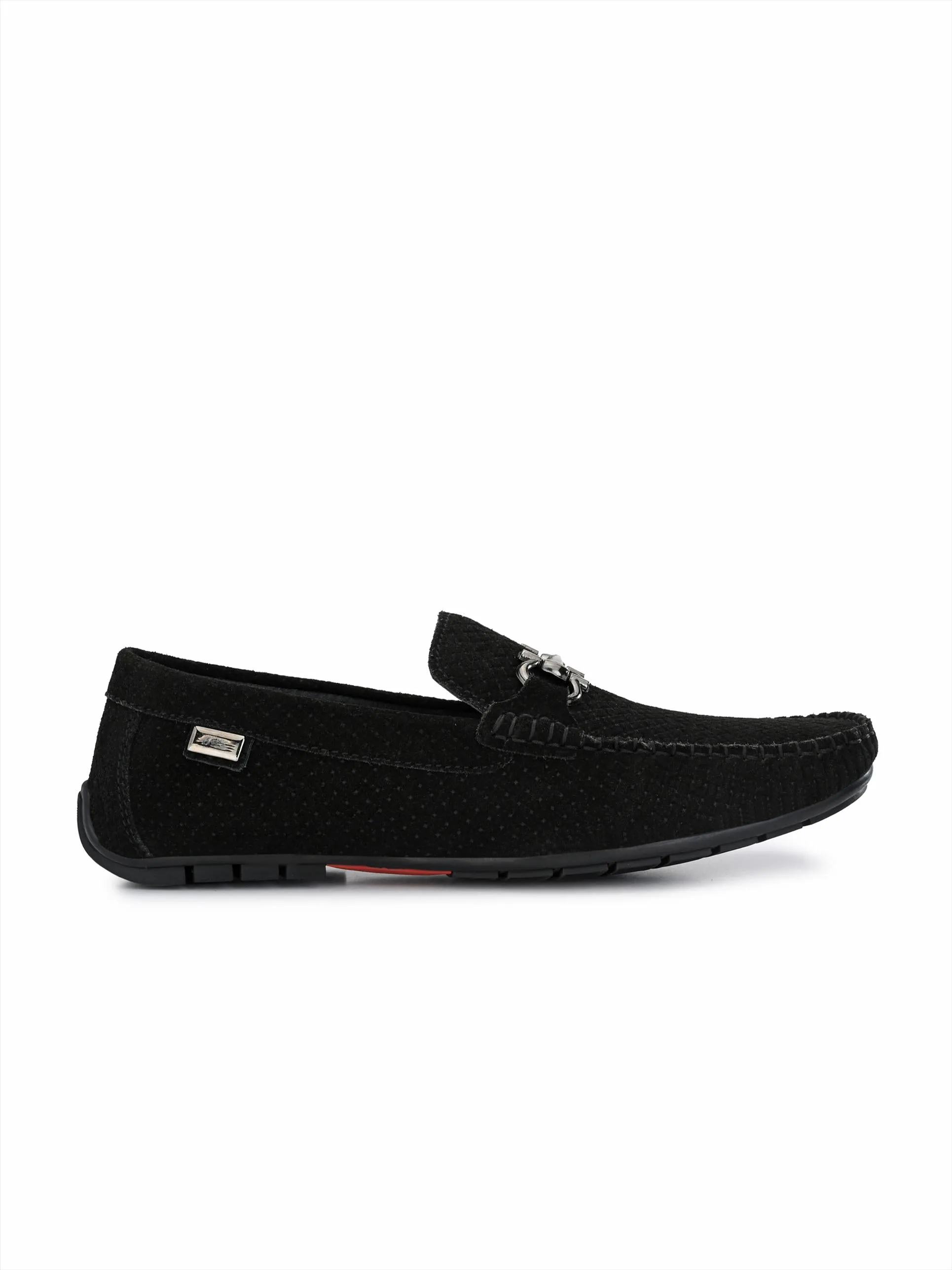 Hitz Men's Black Leather Slip-On Loafer Shoes