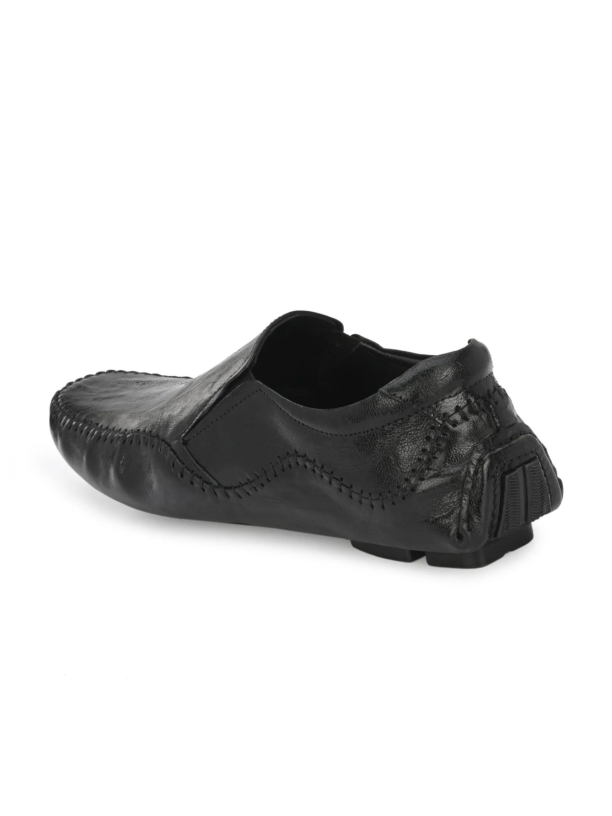 Hitz Men's Black Leather Slip On Loafer Shoes