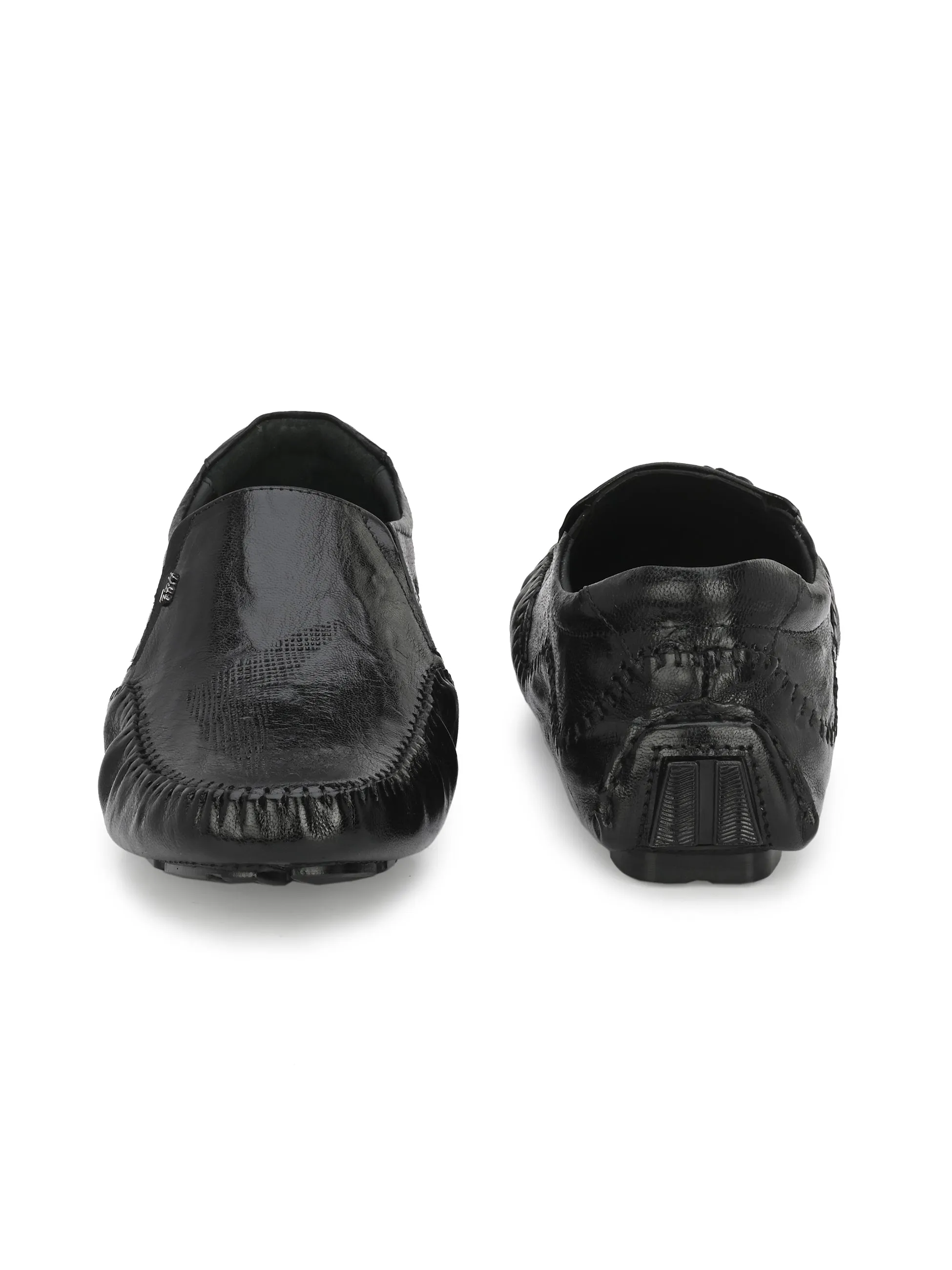 Hitz Men's Black Leather Slip On Loafer Shoes