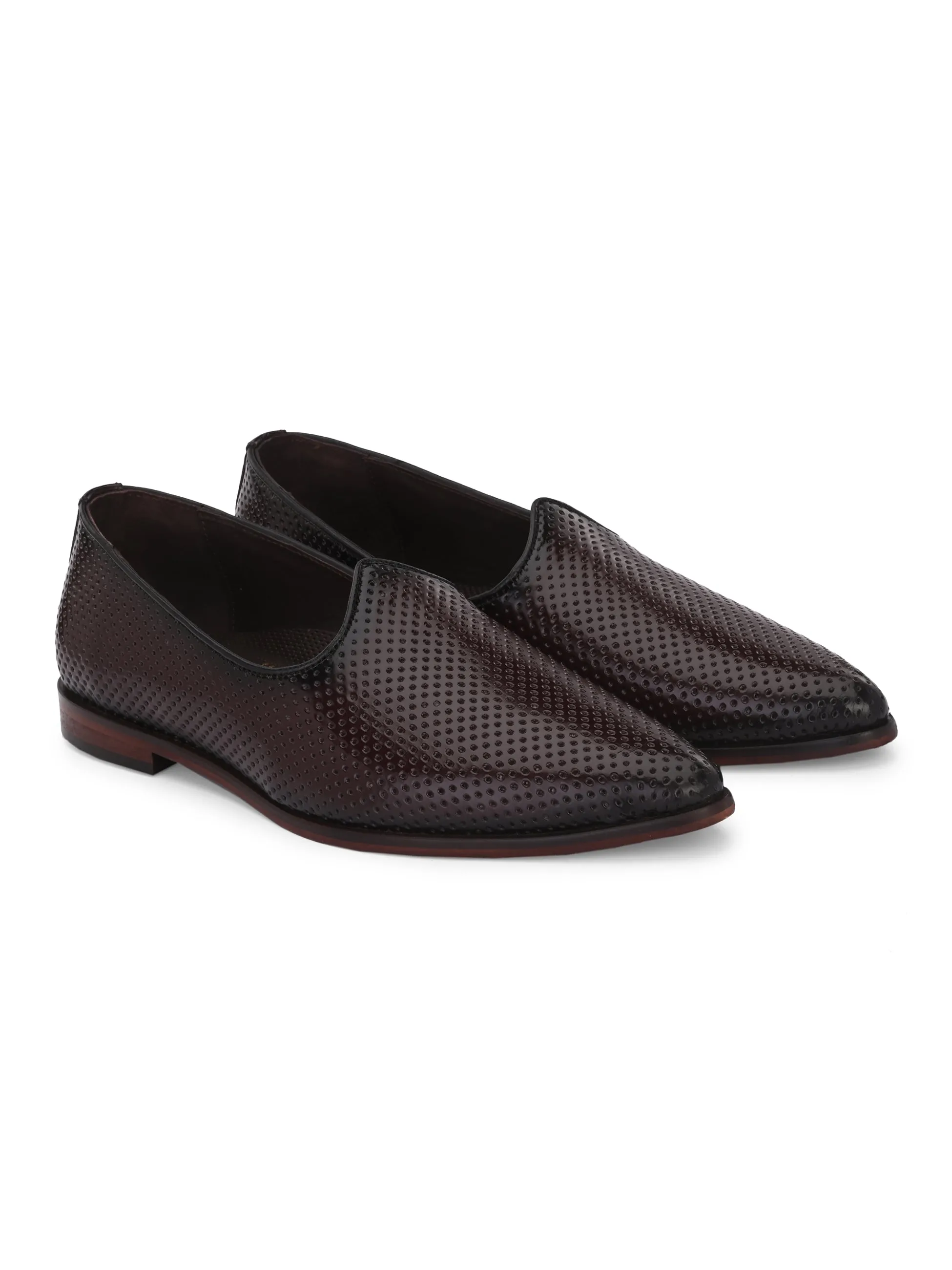 Hitz Men's Brown Leather Slip-On Ethnic Shoes