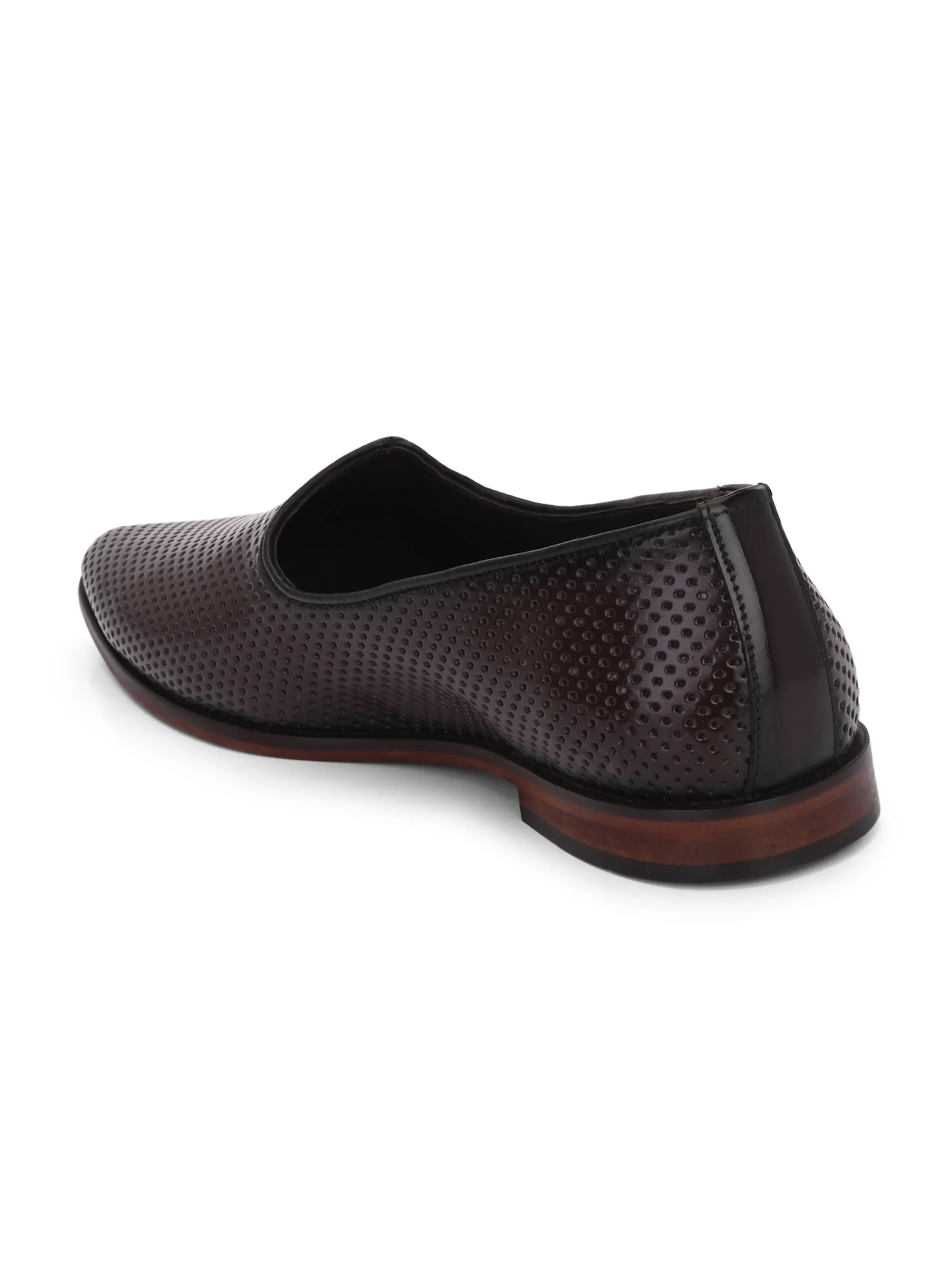 Hitz Men's Brown Leather Slip-On Ethnic Shoes