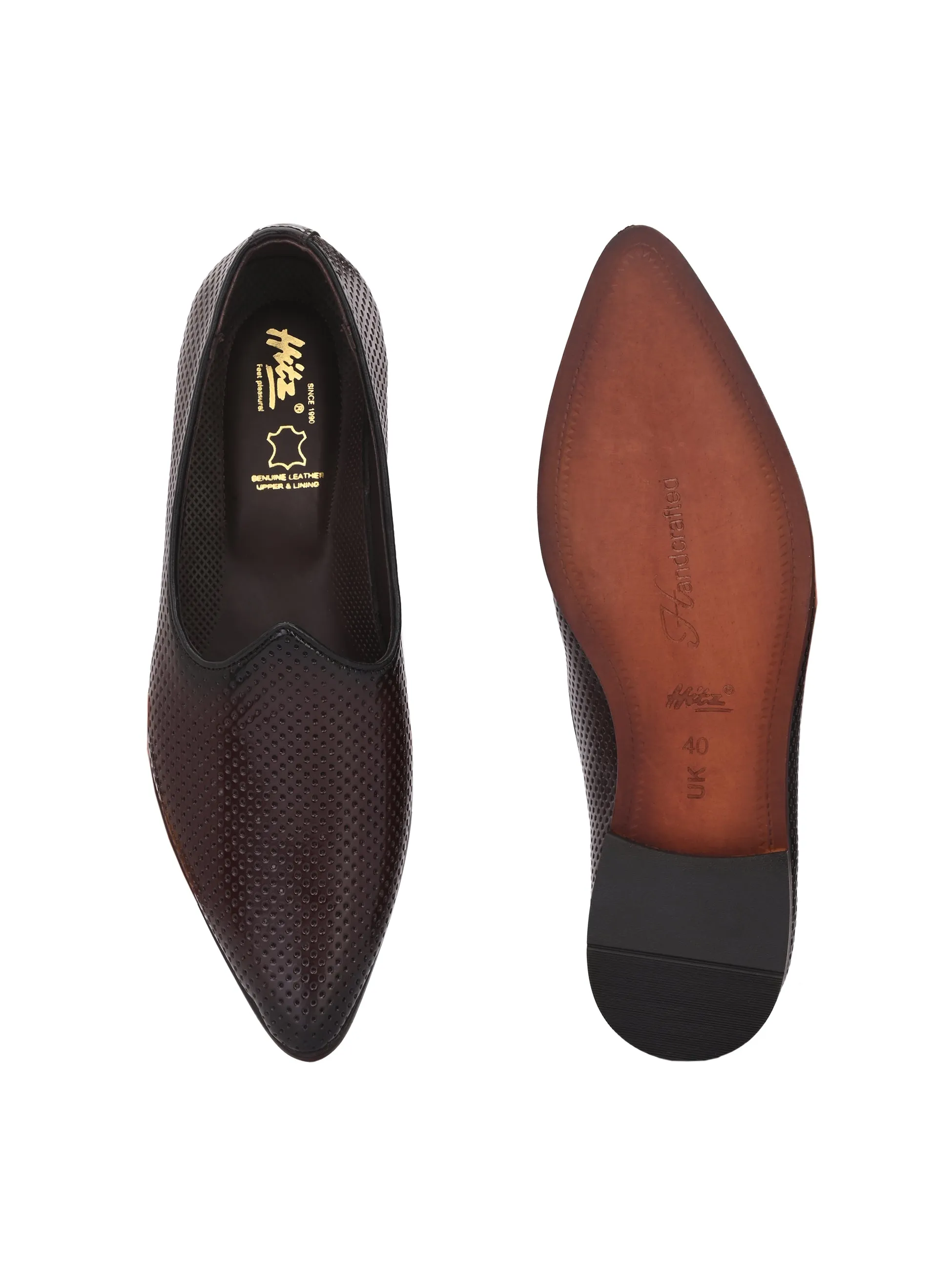 Hitz Men's Brown Leather Slip-On Ethnic Shoes
