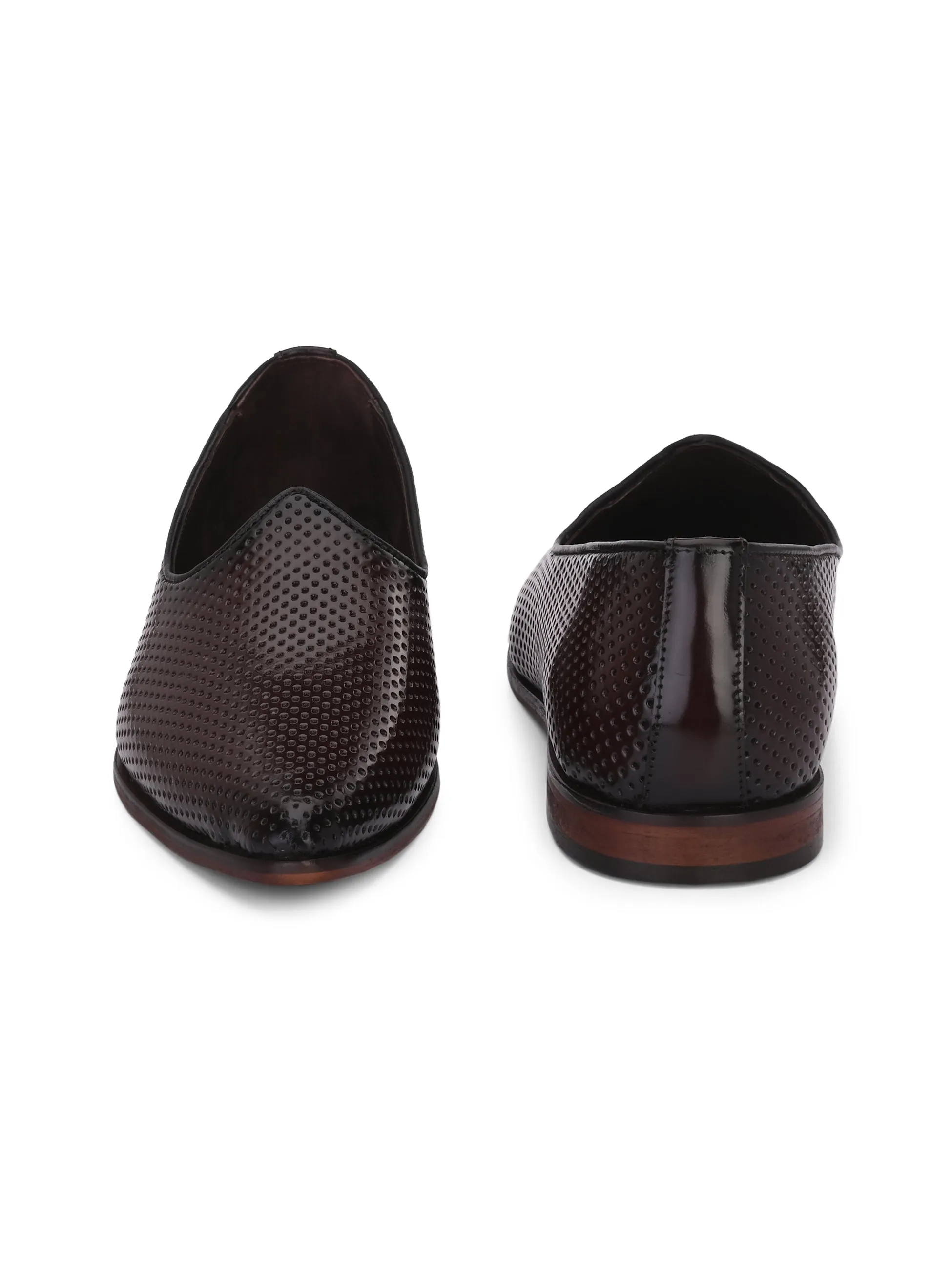 Hitz Men's Brown Leather Slip-On Ethnic Shoes