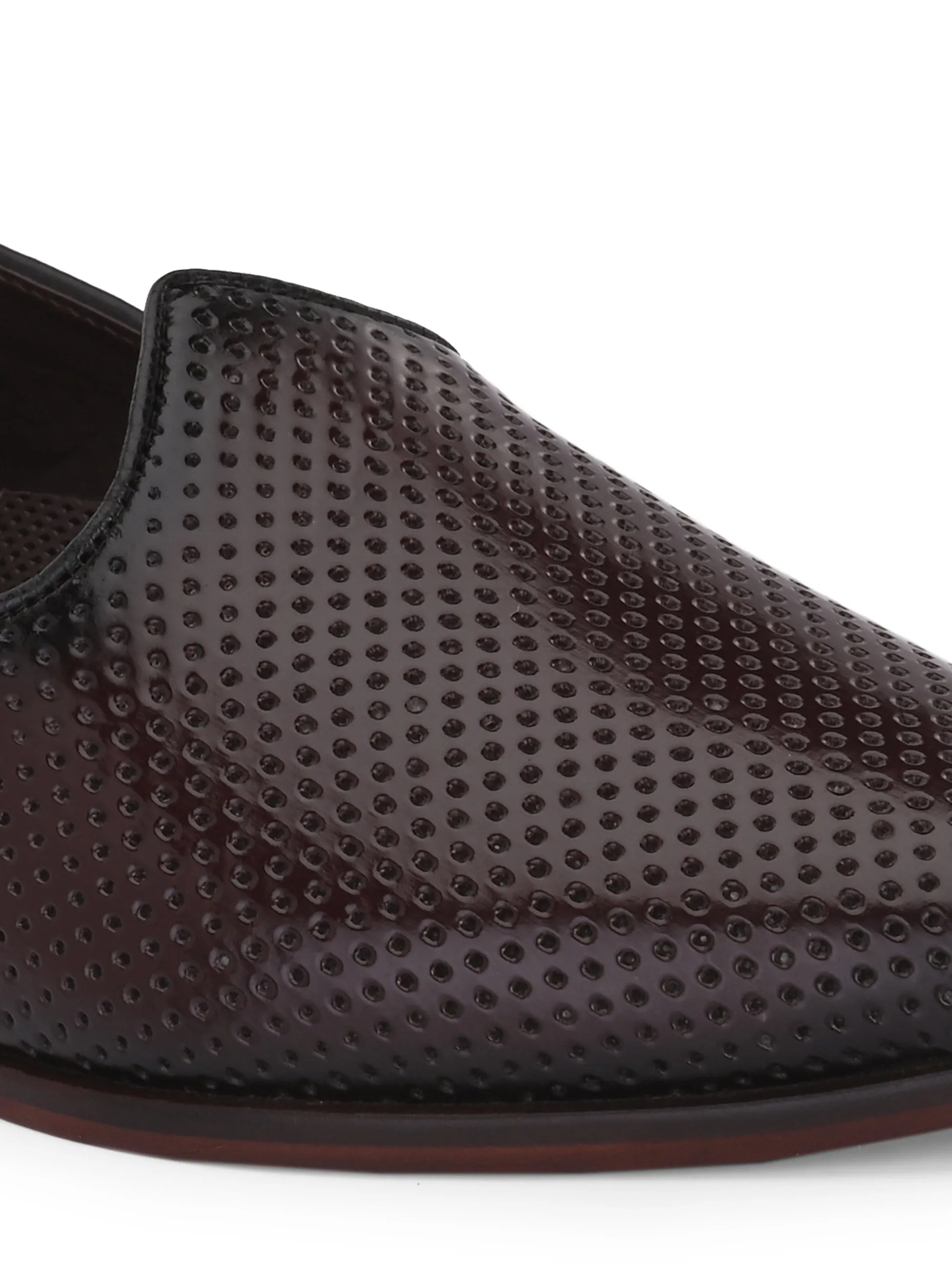 Hitz Men's Brown Leather Slip-On Ethnic Shoes