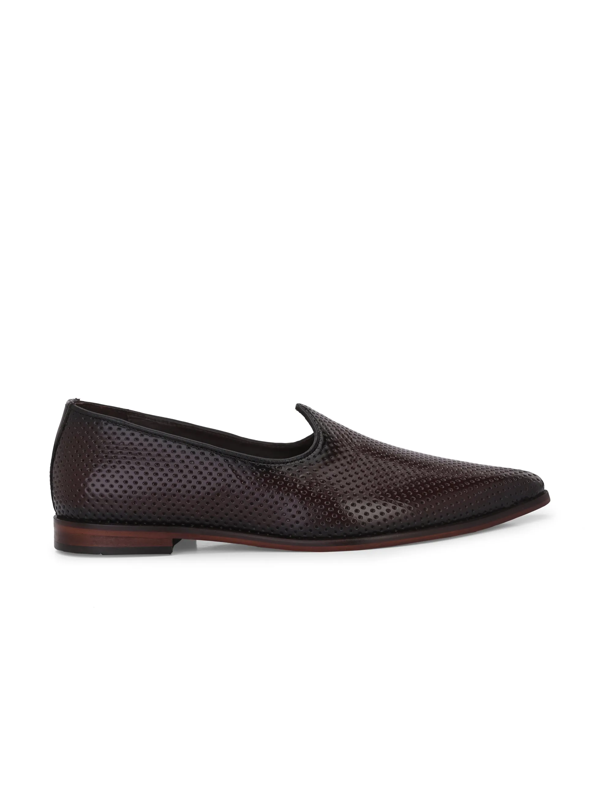 Hitz Men's Brown Leather Slip-On Ethnic Shoes