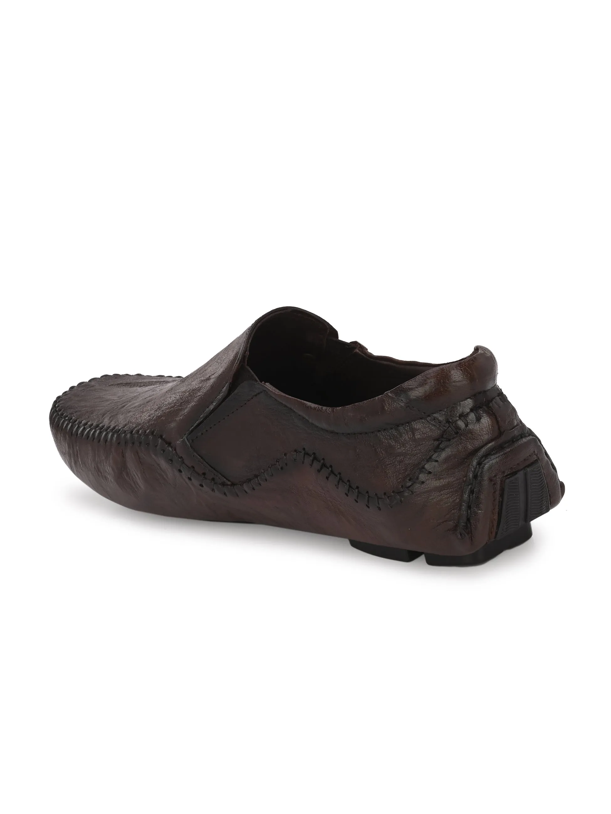 Hitz Men's Brown Leather Slip On Loafer Shoes