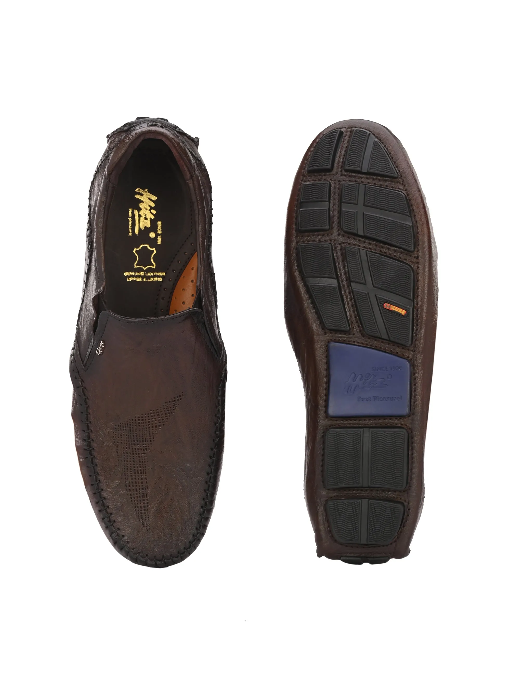 Hitz Men's Brown Leather Slip On Loafer Shoes