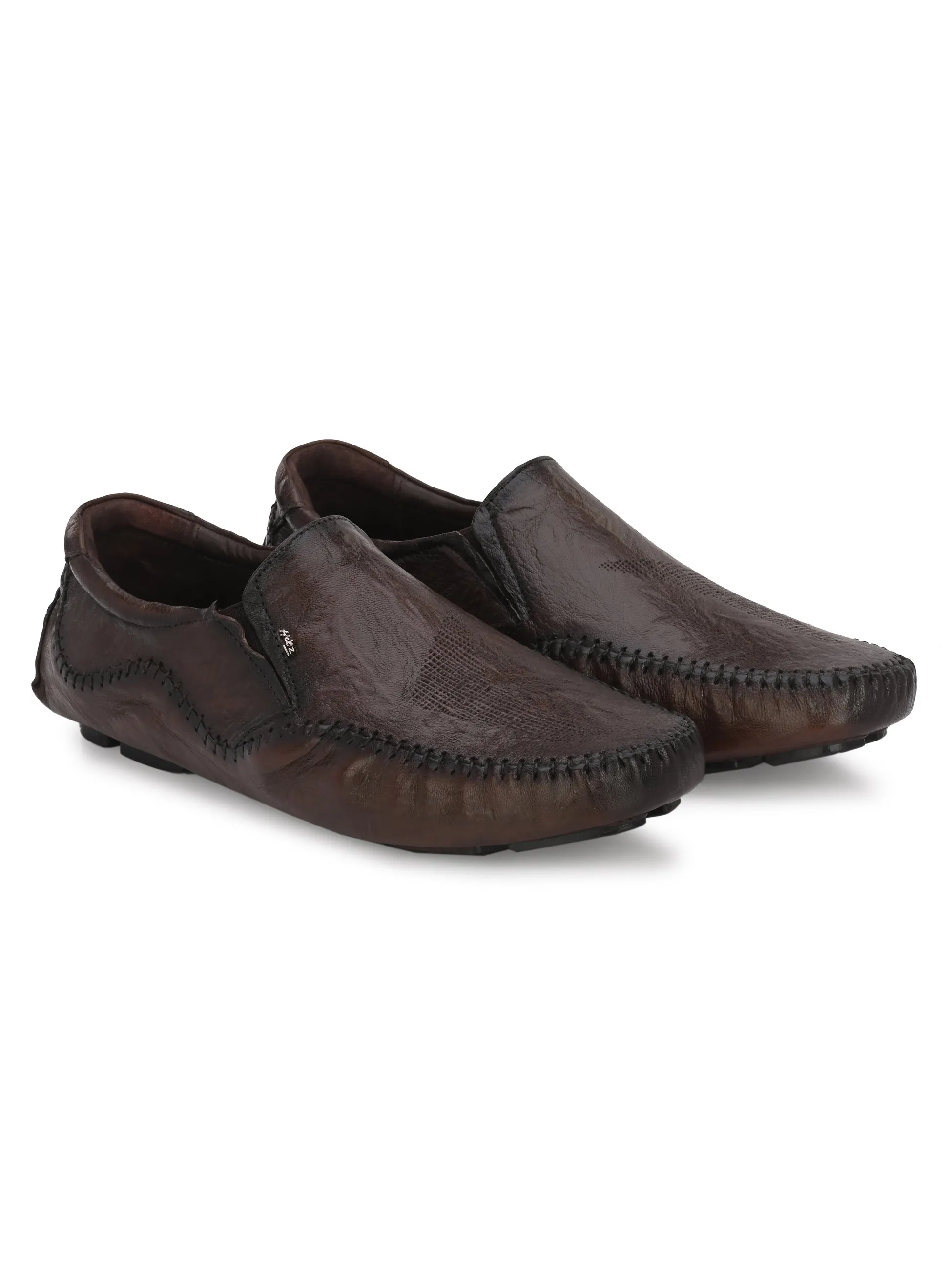 Hitz Men's Brown Leather Slip On Loafer Shoes