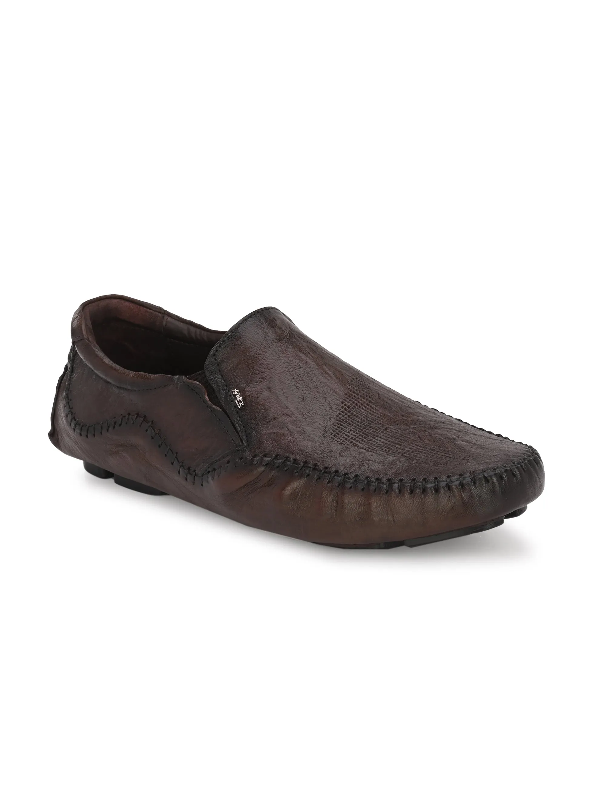 Hitz Men's Brown Leather Slip On Loafer Shoes