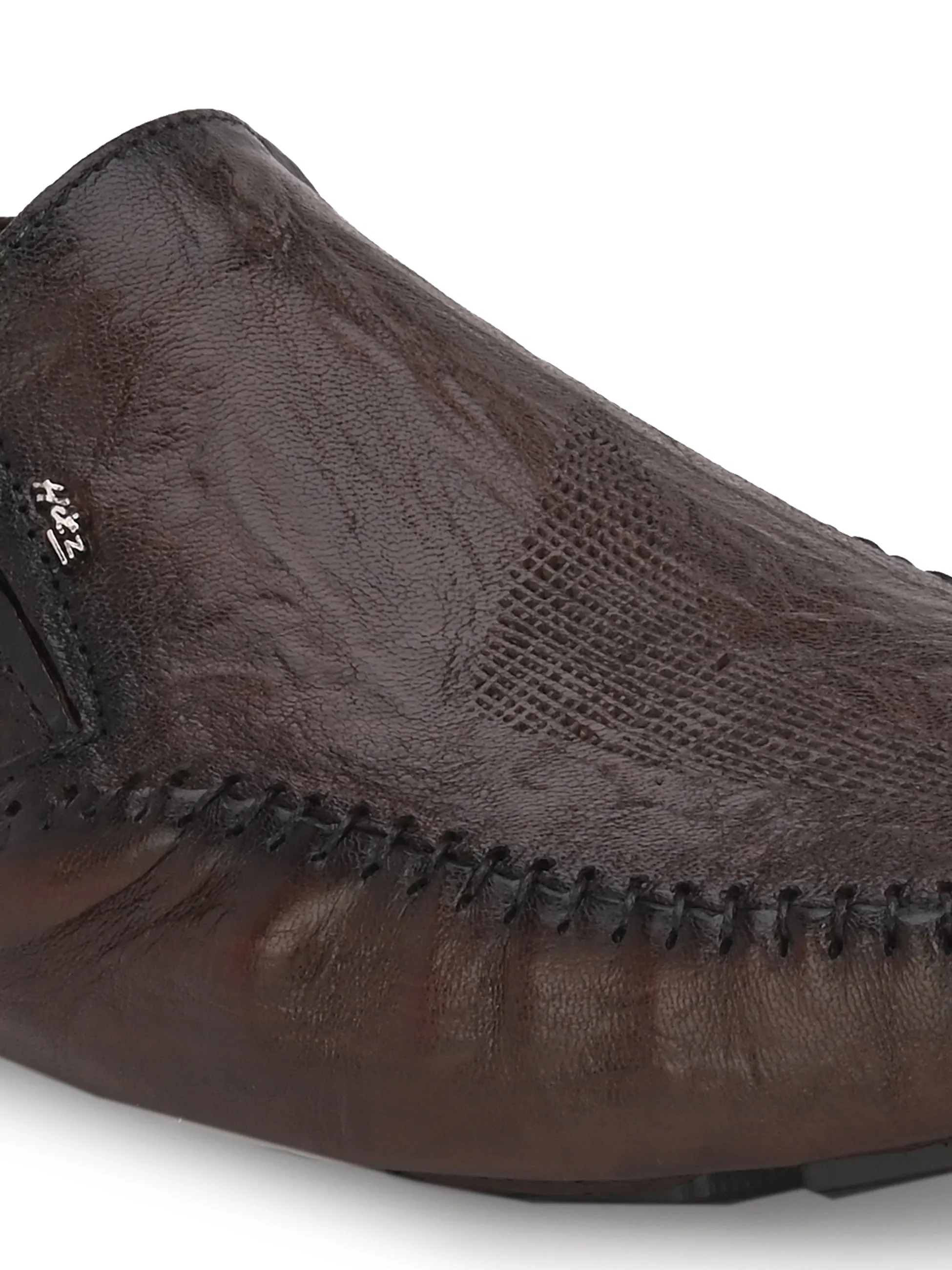 Hitz Men's Brown Leather Slip On Loafer Shoes