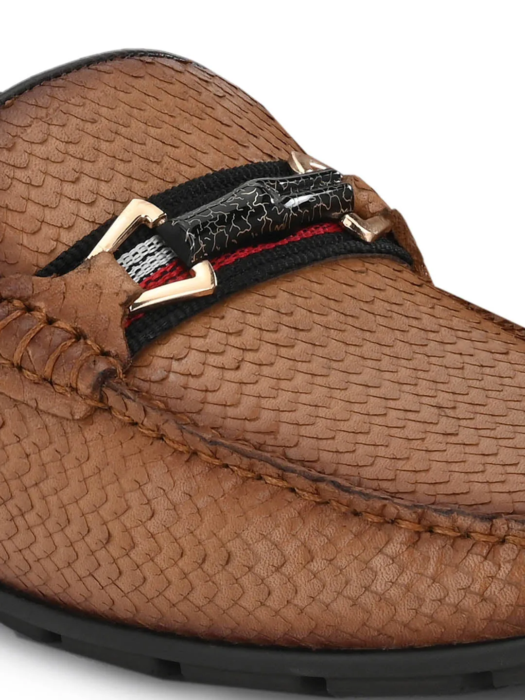 Hitz Men's Tan Leather Slip-On Loafer Shoes