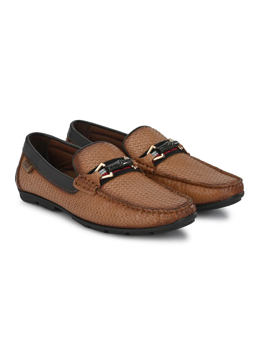 Hitz Men's Tan Leather Slip-On Loafer Shoes