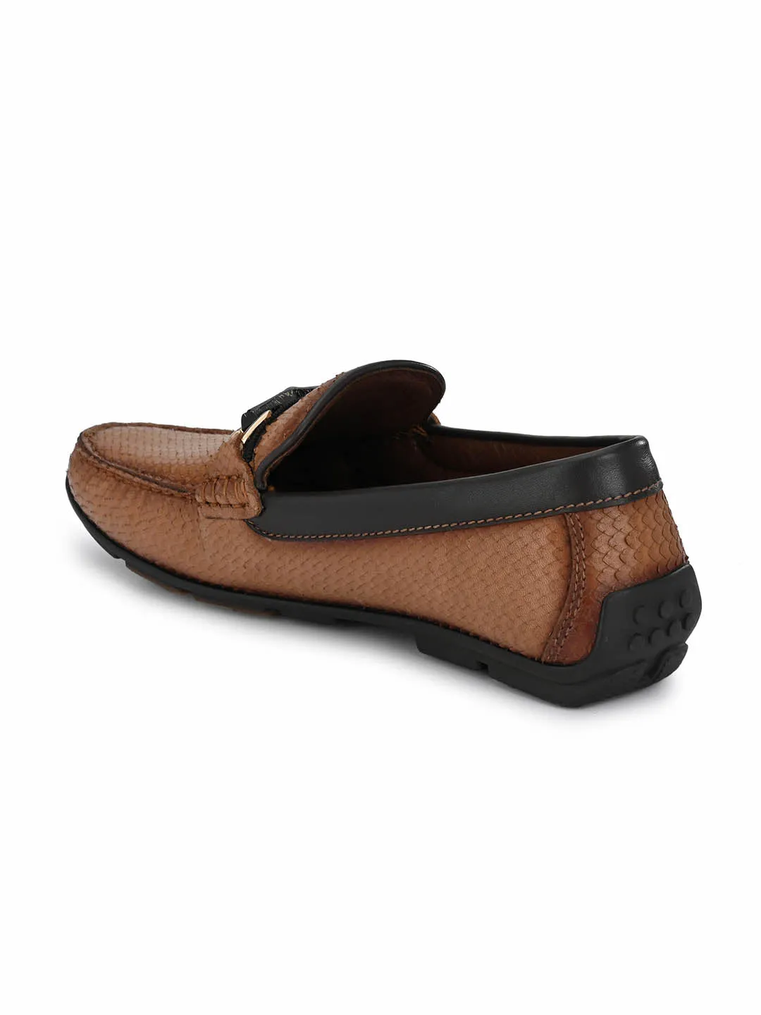 Hitz Men's Tan Leather Slip-On Loafer Shoes