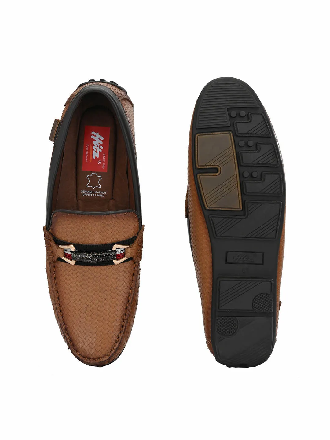 Hitz Men's Tan Leather Slip-On Loafer Shoes