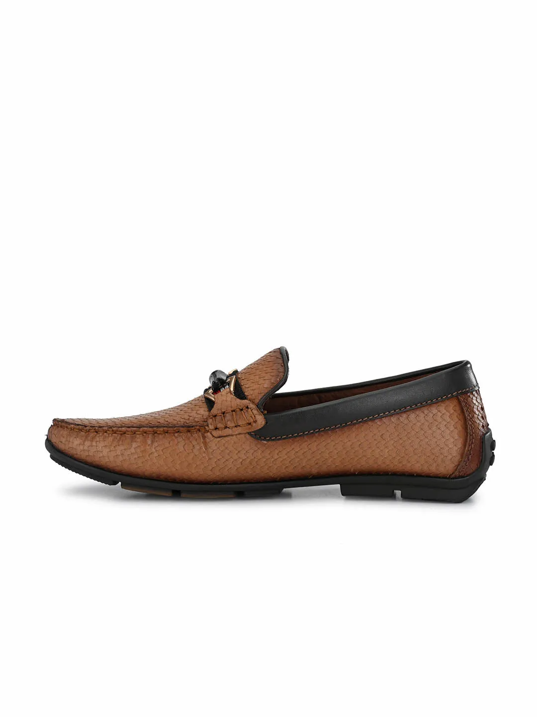 Hitz Men's Tan Leather Slip-On Loafer Shoes