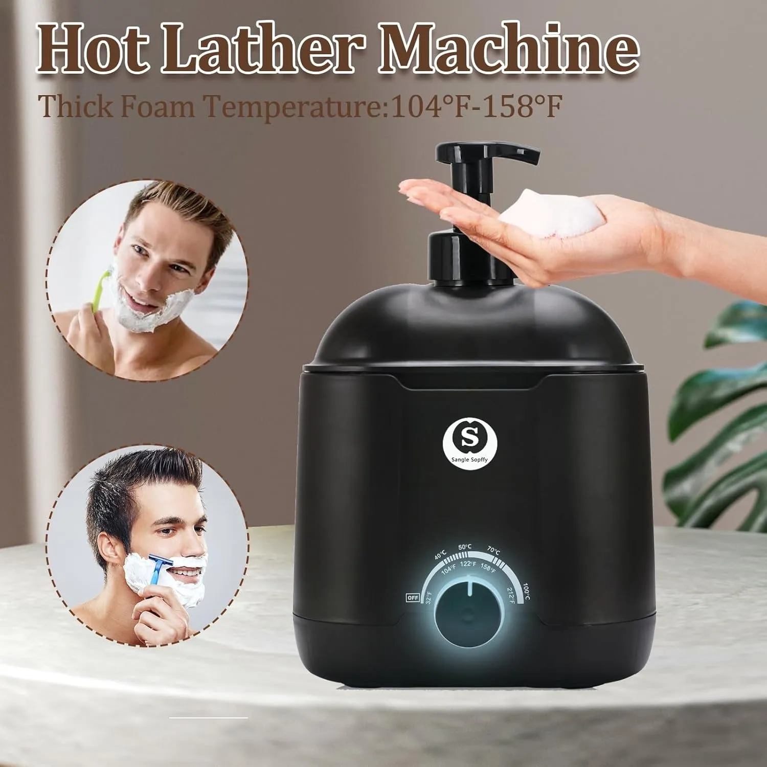 Hot Lather Machine SANGLE Sopffy,Shaving Cream Warmer for Men 800ML Large Capacity Heated Shaving Cream Dispenser for Home Salon Barber Shop Spa with 2 Pumps,Christmas and Birthday Gift(Black)