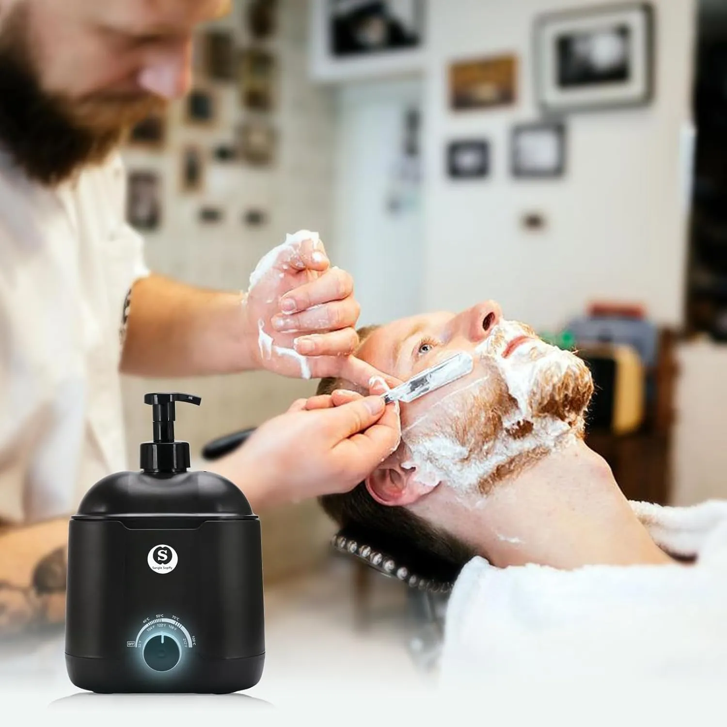 Hot Lather Machine SANGLE Sopffy,Shaving Cream Warmer for Men 800ML Large Capacity Heated Shaving Cream Dispenser for Home Salon Barber Shop Spa with 2 Pumps,Christmas and Birthday Gift(Black)