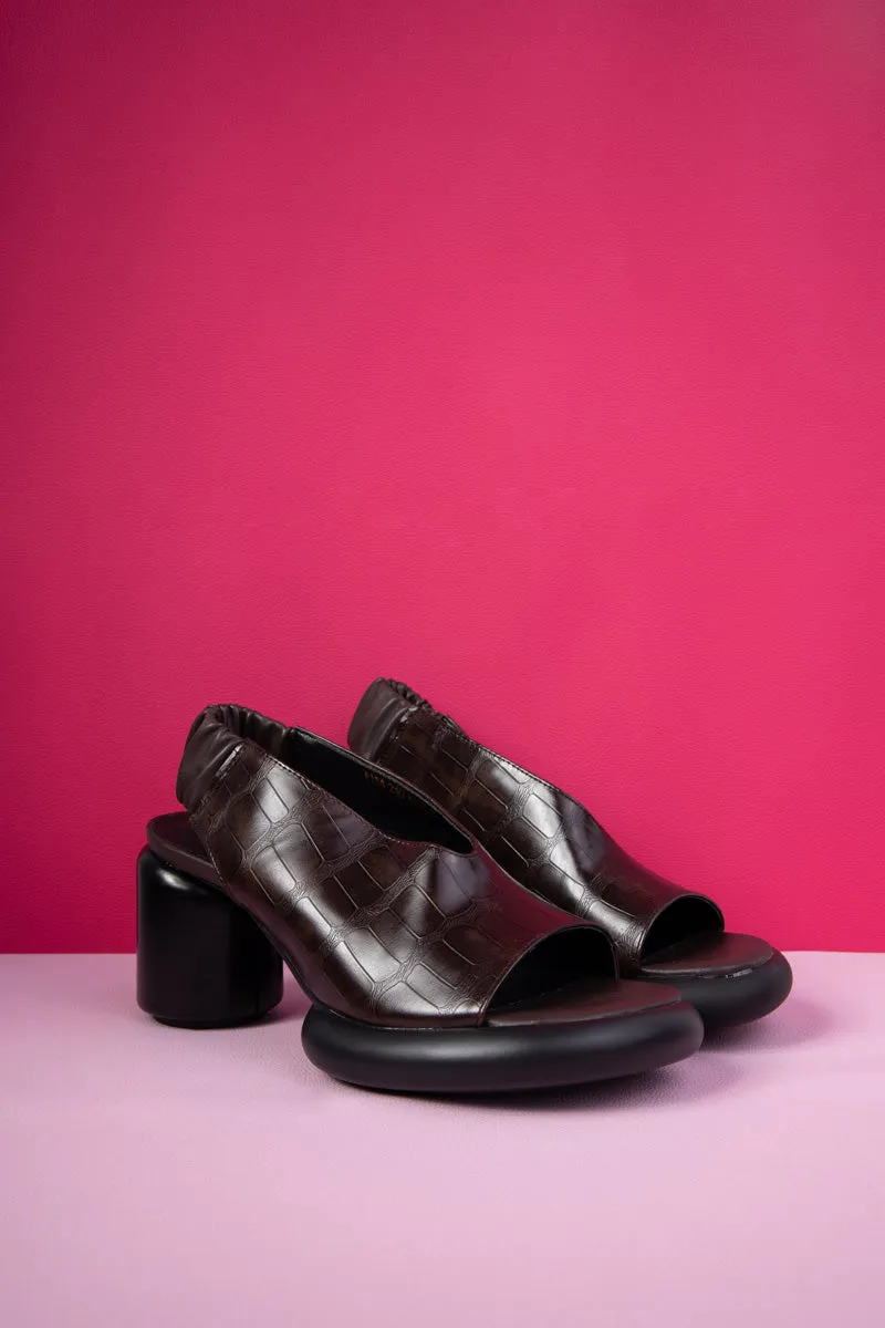 Humphries Croc-Pattern Leather Sandal - Brown