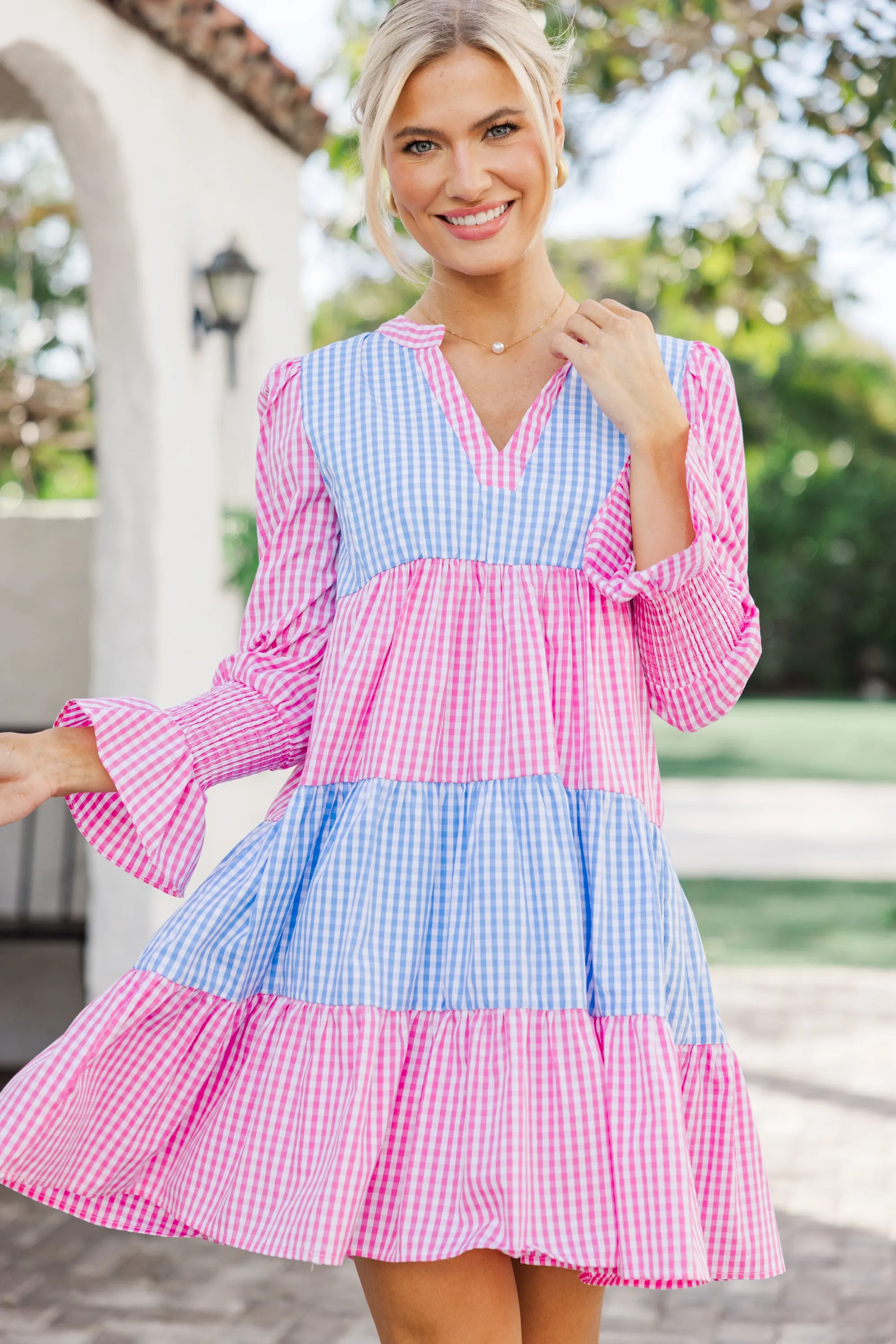 In Your Happy Place Pink Gingham Dress