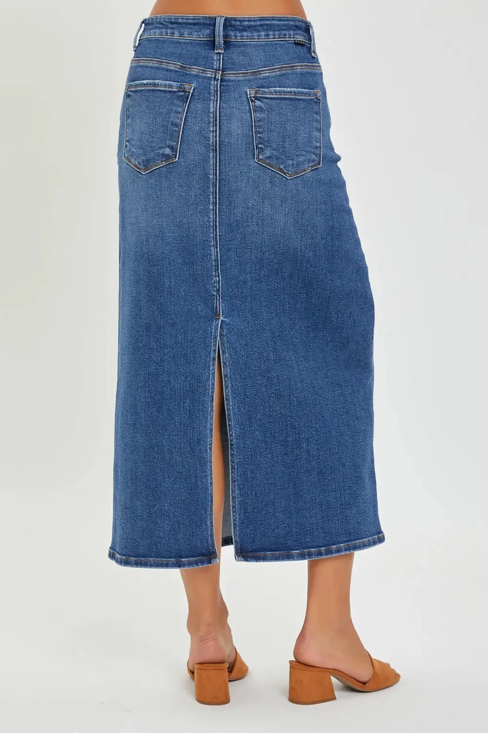 'Jemma' High Rise Back Slit Denim Skirt