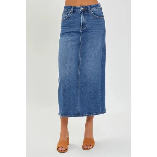 'Jemma' High Rise Back Slit Denim Skirt