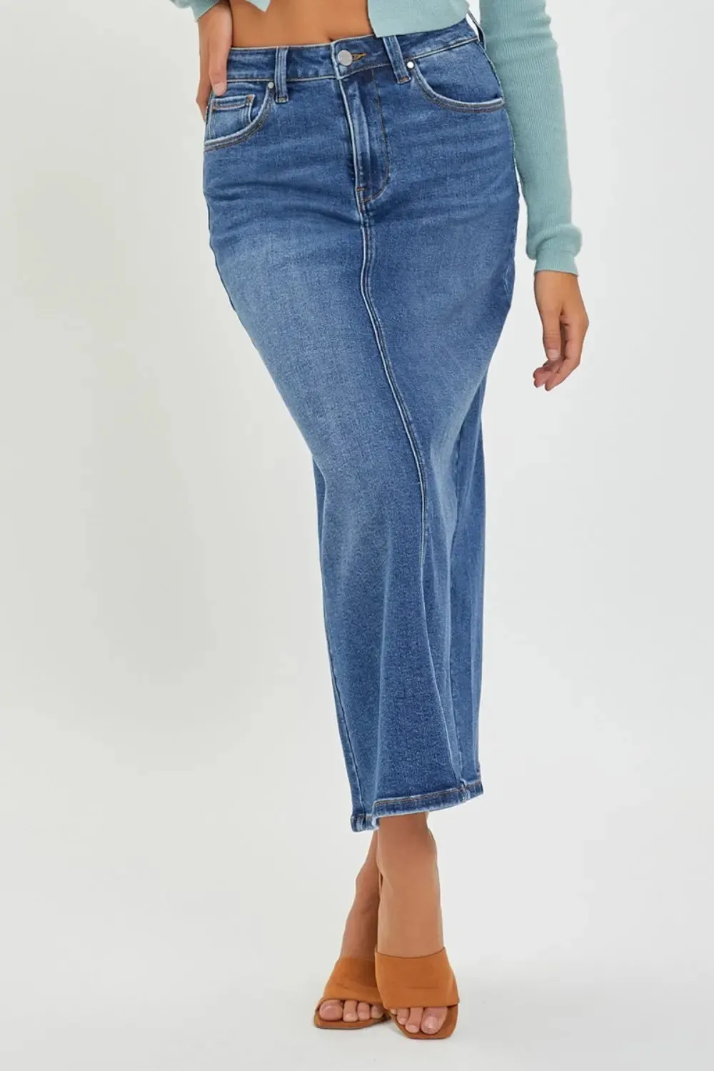 'Jemma' High Rise Back Slit Denim Skirt