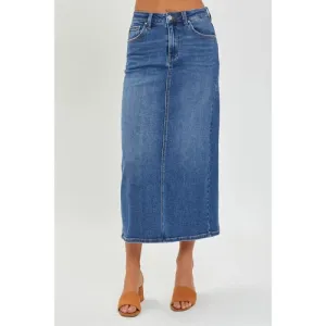 'Jemma' High Rise Back Slit Denim Skirt
