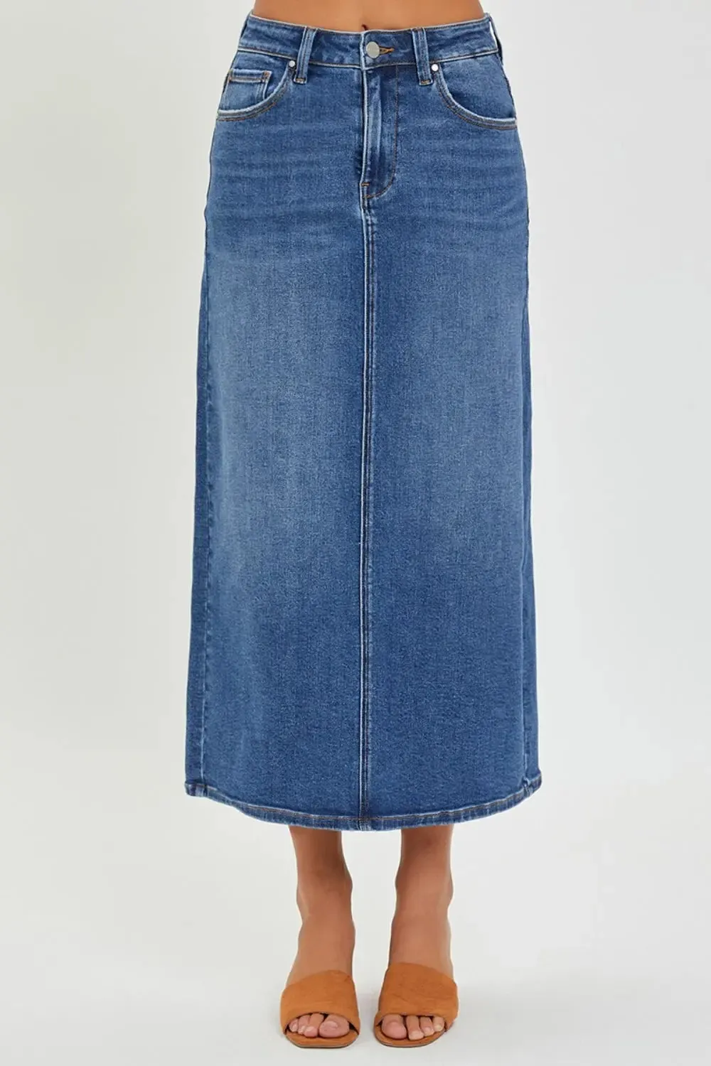 'Jemma' High Rise Back Slit Denim Skirt