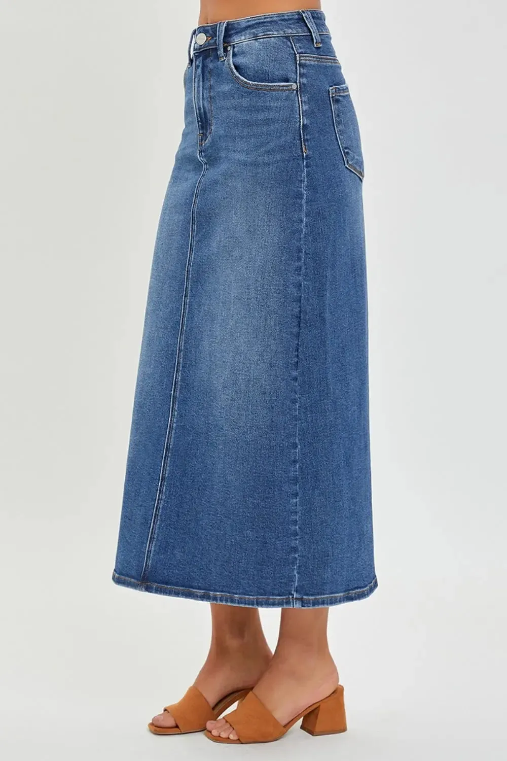 'Jemma' High Rise Back Slit Denim Skirt