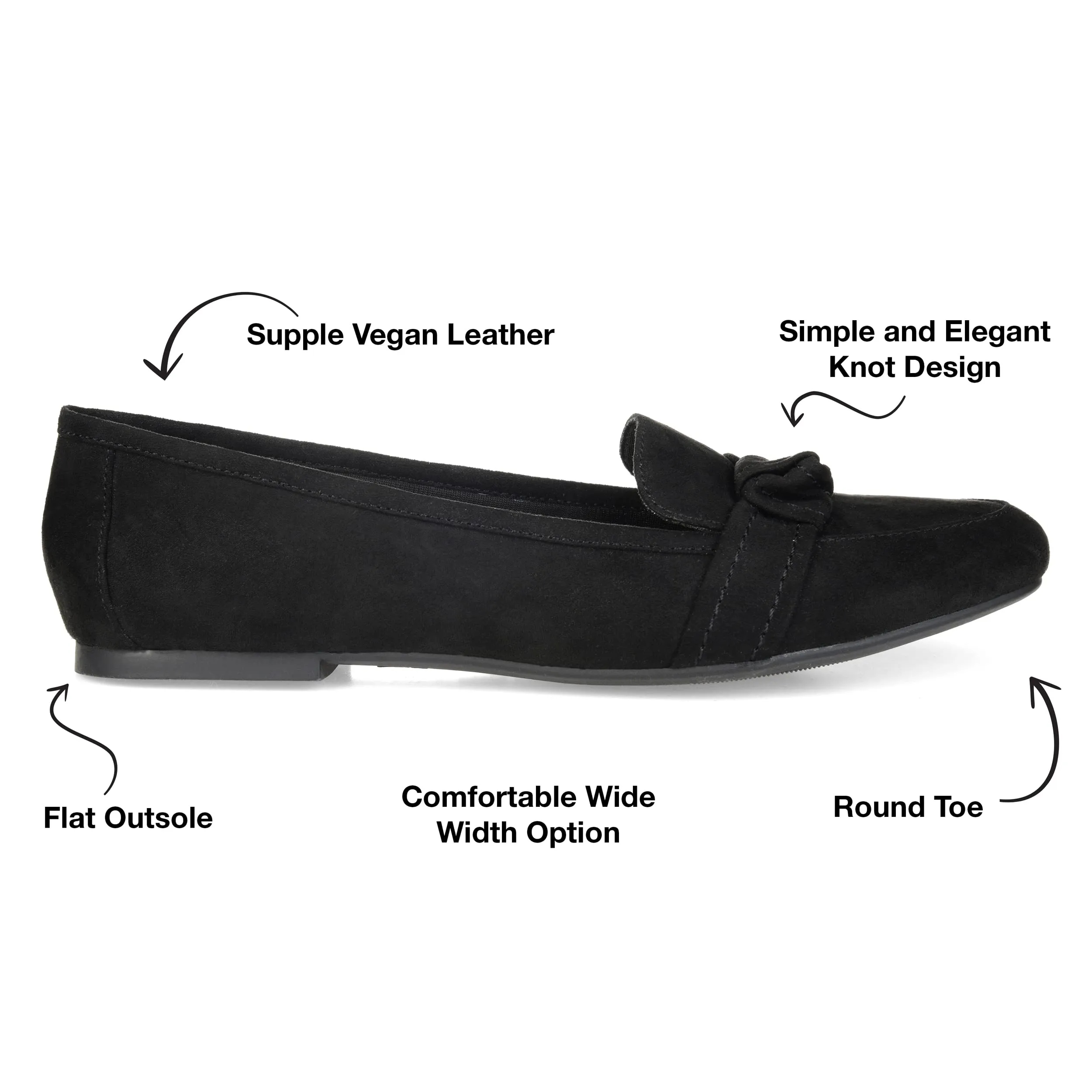 Journee Collection Slip-On Knotted Loafer Flat for Women - Comfortable Marci Round Toe Fashion Dress Shoe - Black, 8.5