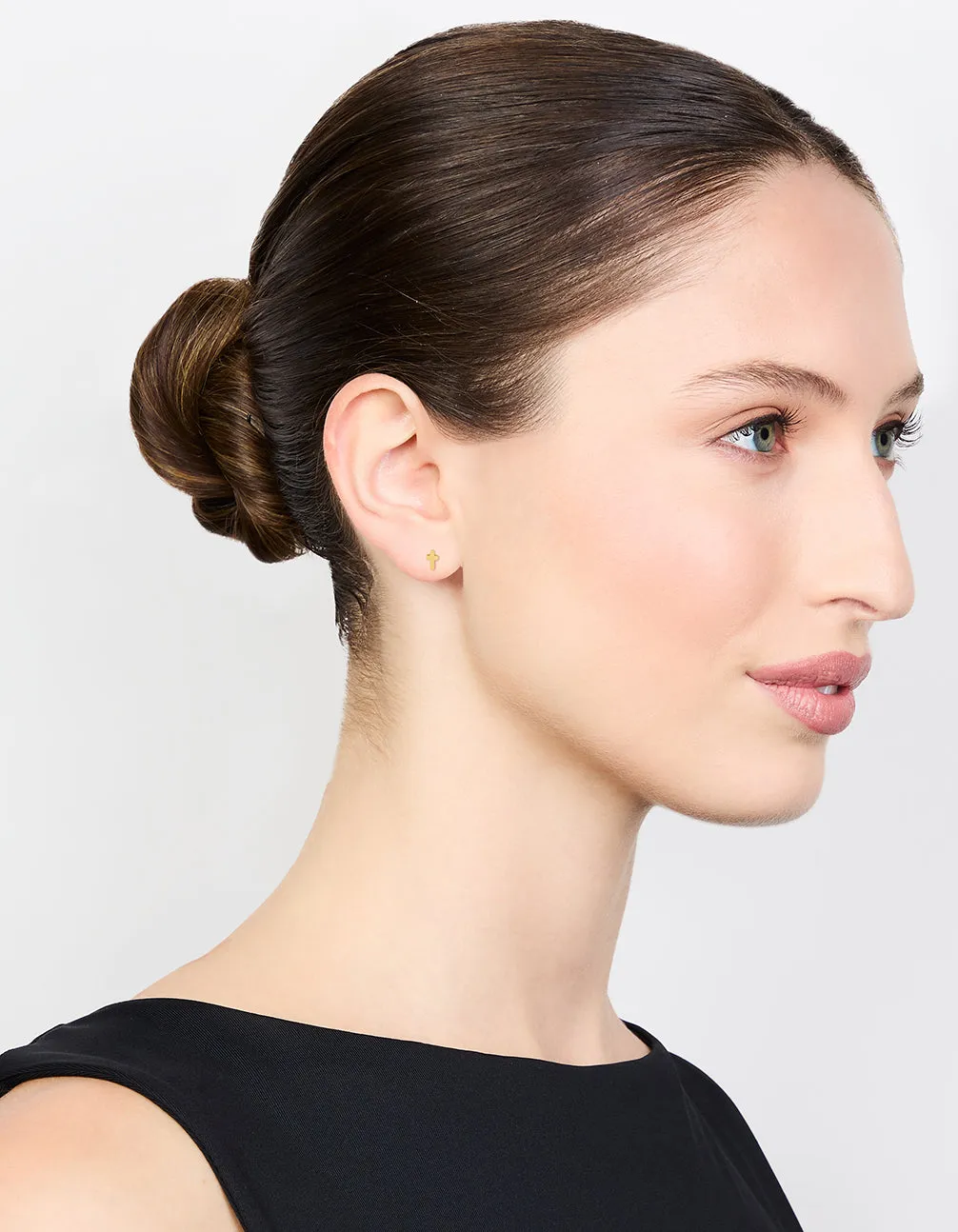 Kids Gold Plated Surgical Steel Cross Flat Back Earrings