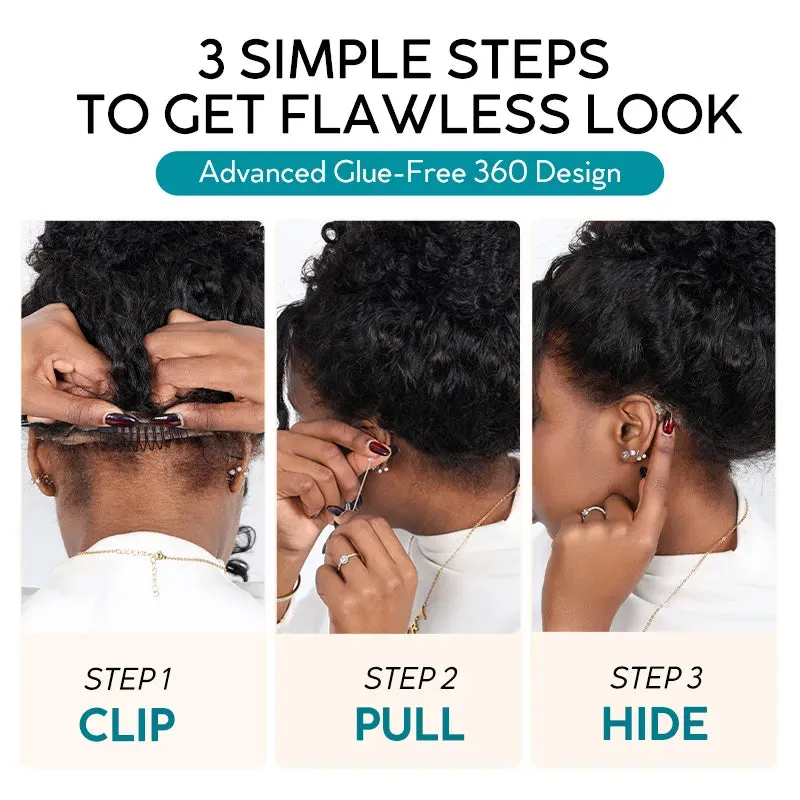 Kinky Curly 4C Edges Invisi Strap Laid Flat 360 Transparent Lace Wig Pre Bleached Knots with Curly Baby Hair All Around
