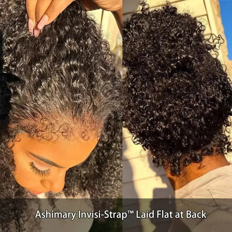 Kinky Curly 4C Edges Invisi Strap Laid Flat 360 Transparent Lace Wig Pre Bleached Knots with Curly Baby Hair All Around