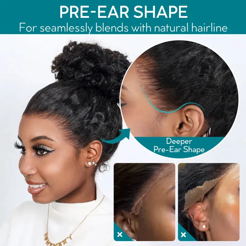 Kinky Curly 4C Edges Invisi Strap Laid Flat 360 Transparent Lace Wig Pre Bleached Knots with Curly Baby Hair All Around
