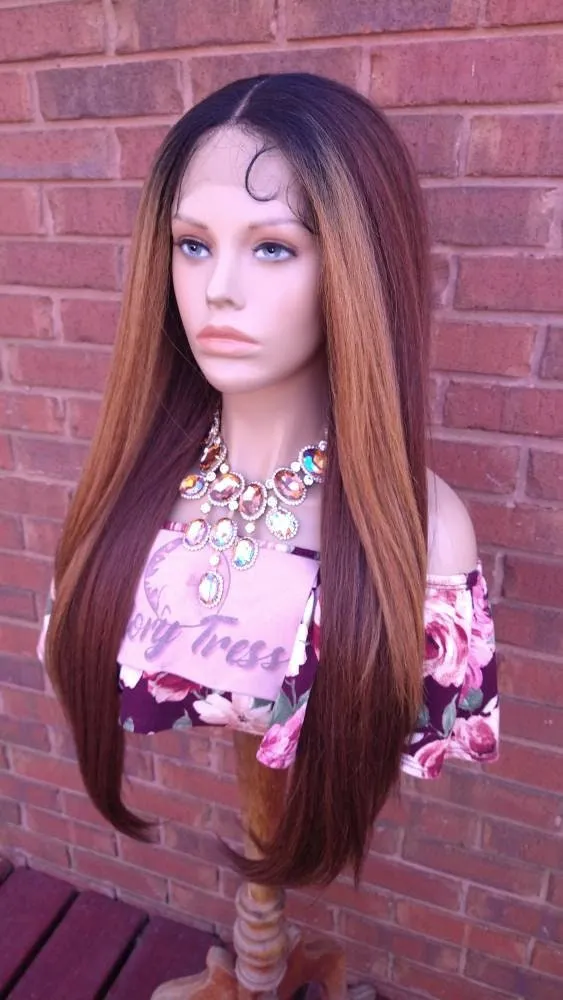 Kinky Straight Lace Front Wig | HD Lace Wig | Natural Yaki Straight Wig | Ombre Auburn Wig, Glory Tress, African American Wig -  GRACEFUL