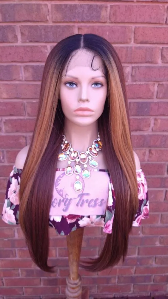 Kinky Straight Lace Front Wig | HD Lace Wig | Natural Yaki Straight Wig | Ombre Auburn Wig, Glory Tress, African American Wig -  GRACEFUL