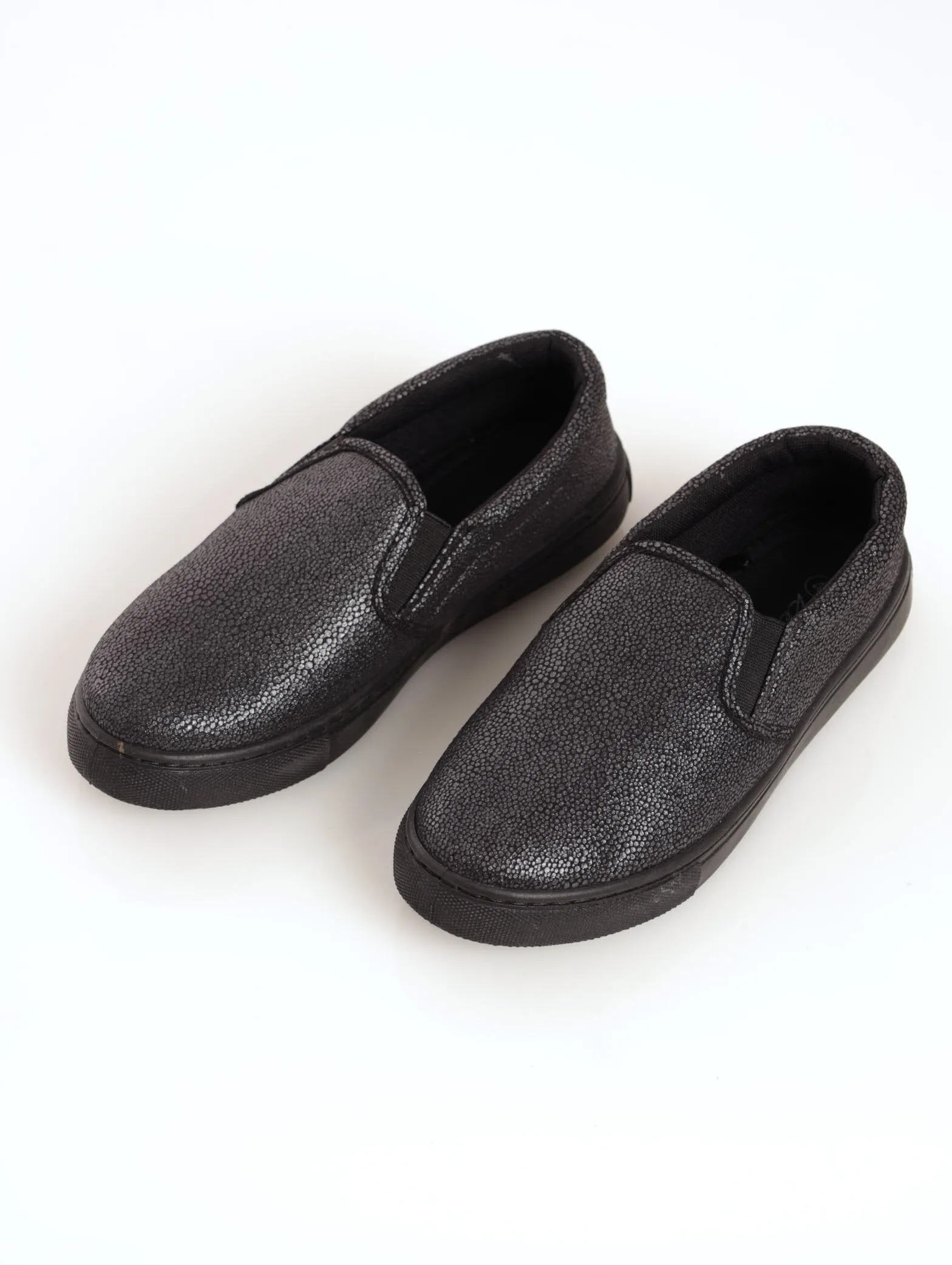 Ladies Metallic Spotted Slip-On Sneaker - Black