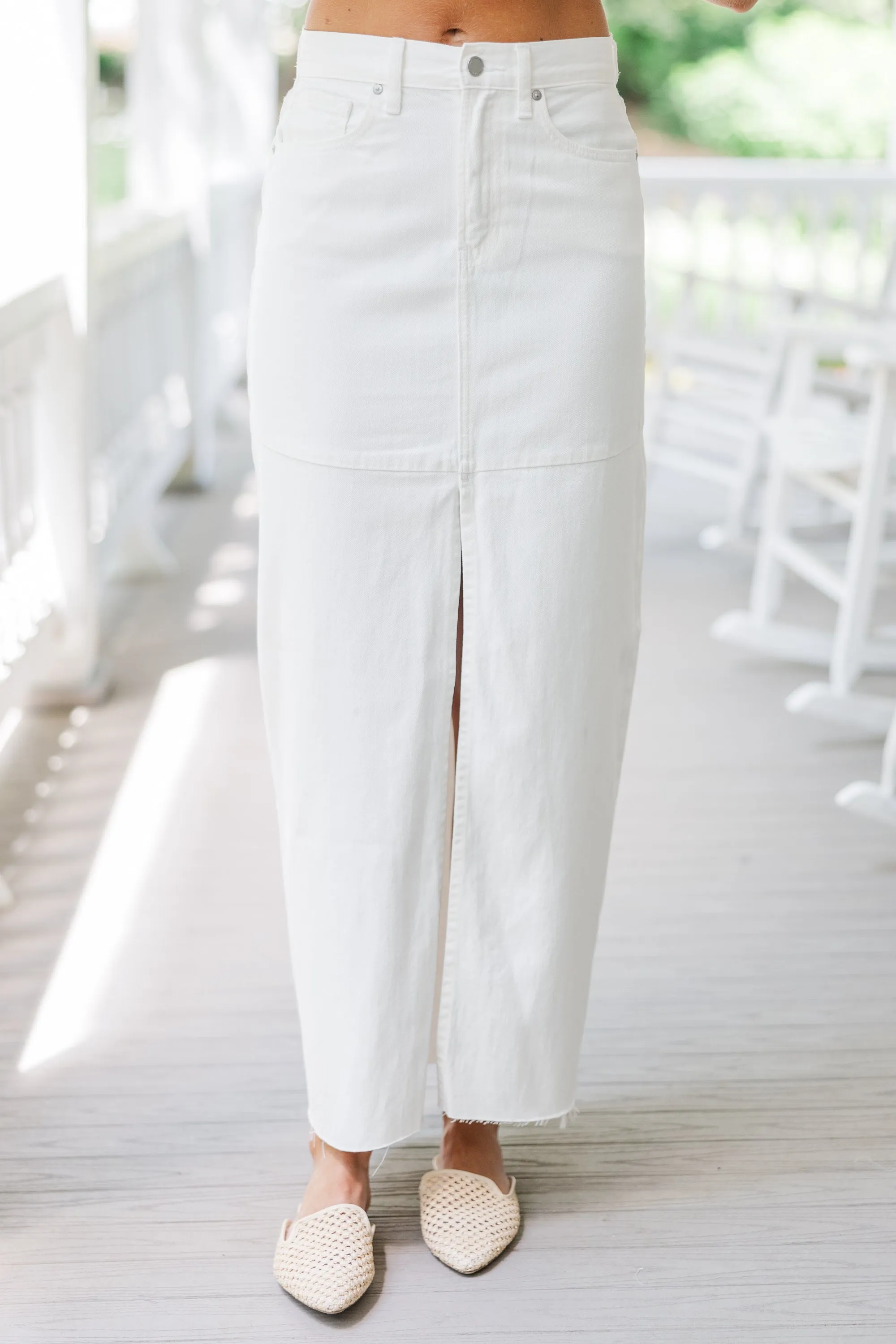 Leave It All Behind White Denim Midi Skirt