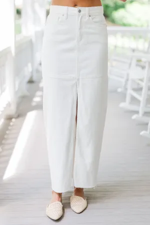 Leave It All Behind White Denim Midi Skirt