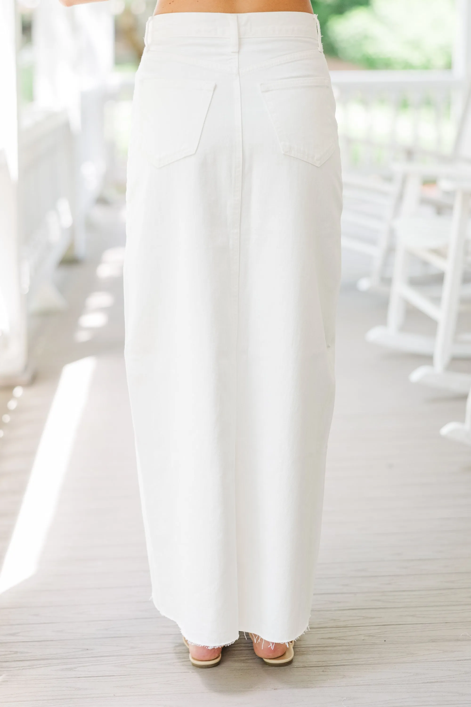 Leave It All Behind White Denim Midi Skirt