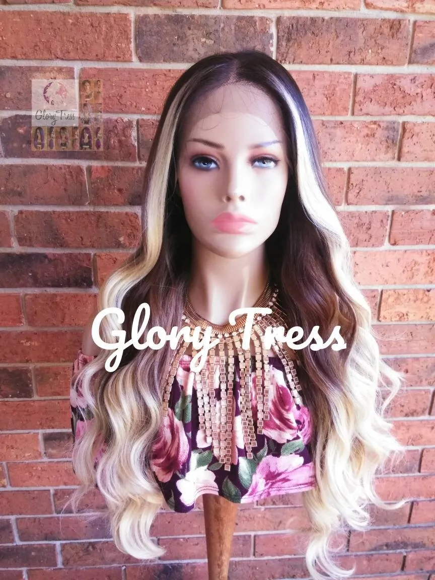 Long & Wavy Lace Front Wig, Pre -Plucked Hairline, 100% Human Blend Wig, Ombre Blonde Wig, 13 x 4 Free Parting // LUXURY